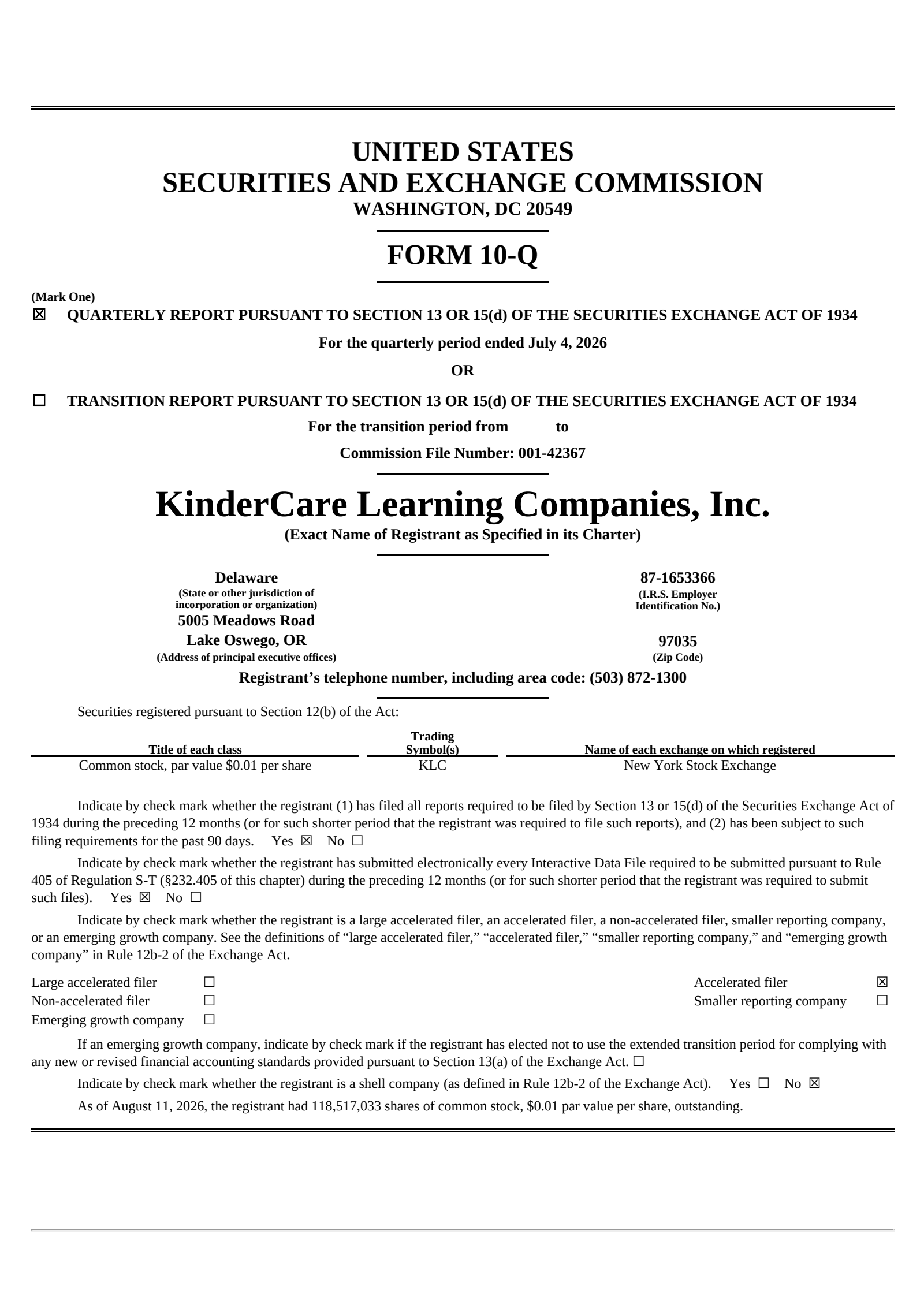KinderCare Learning Companies' Q2 2026 Quarterly report