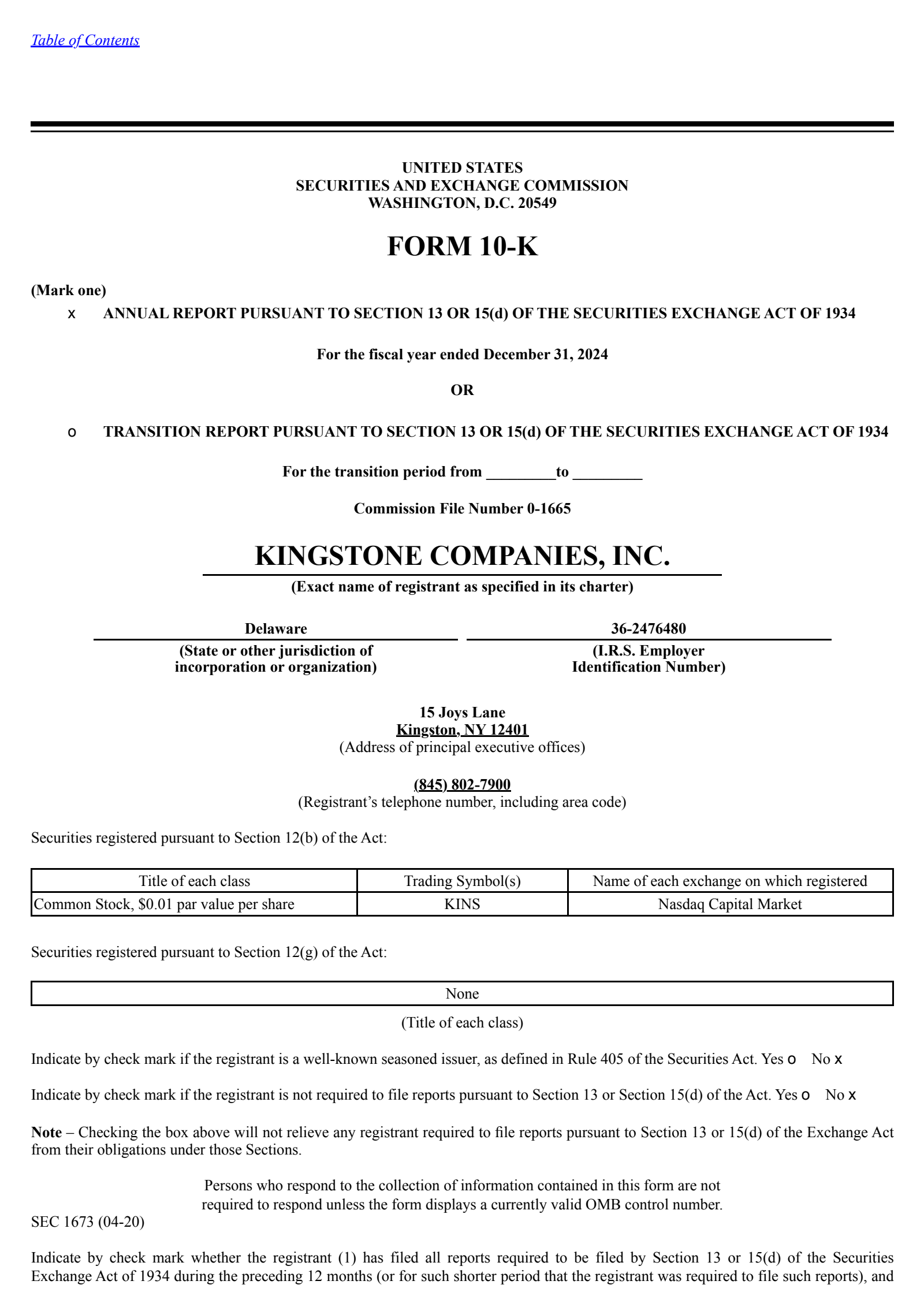 Kingstone Companies' Q4 2024 Annual report