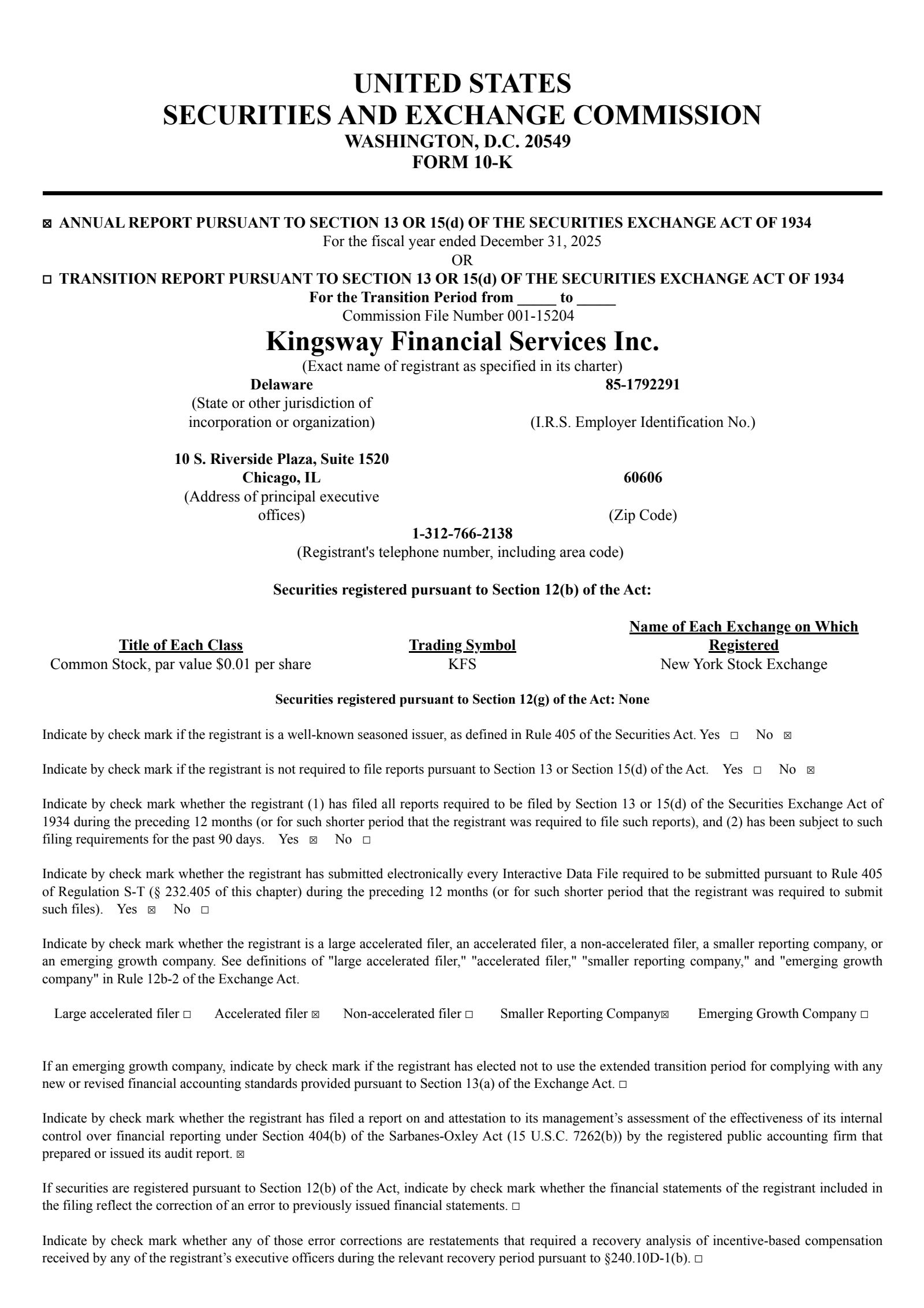 Kingsway Financial Services' Q4 2025 Annual report
