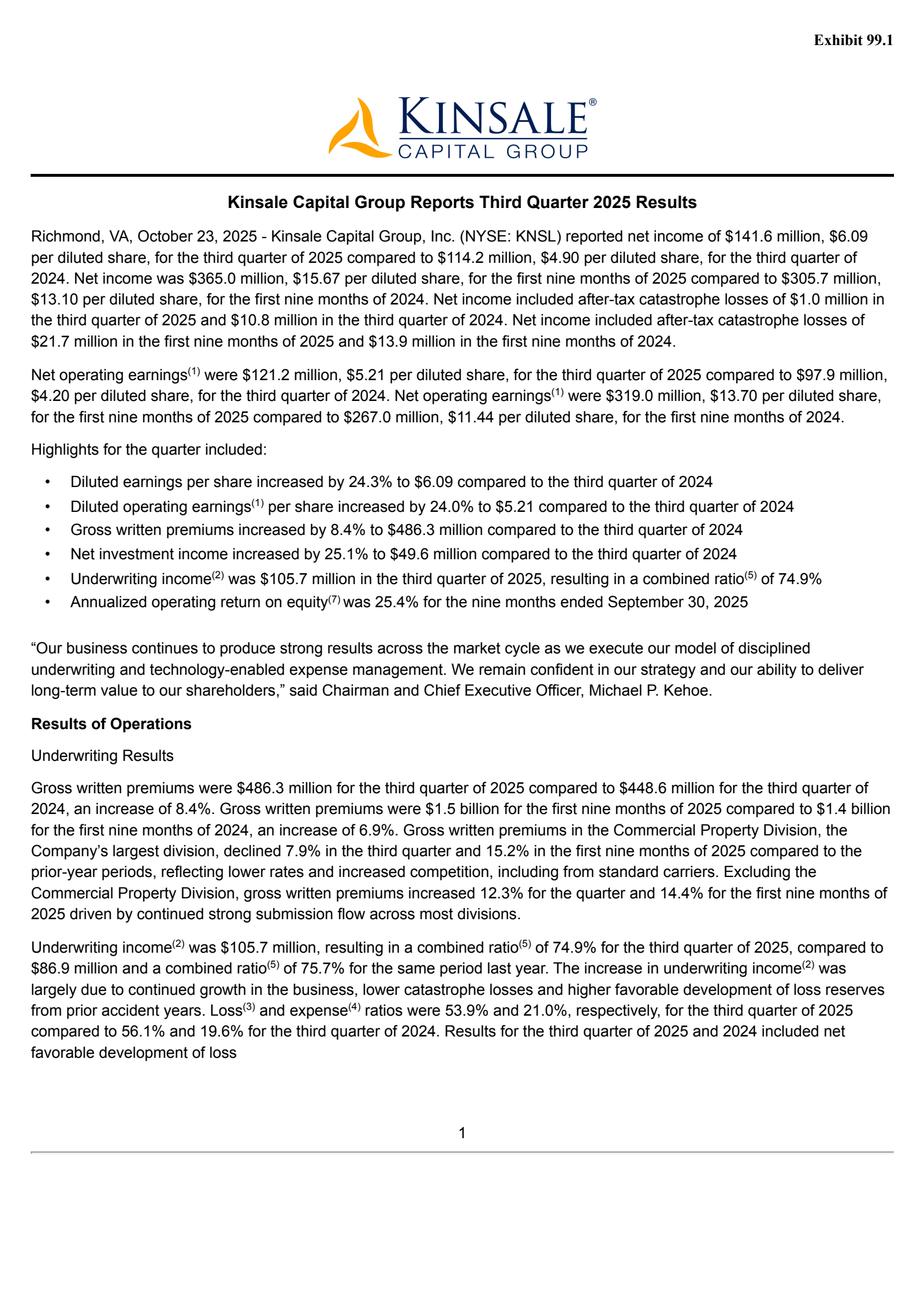 Kinsale Capital Group's Q3 2025 Earnings Release
