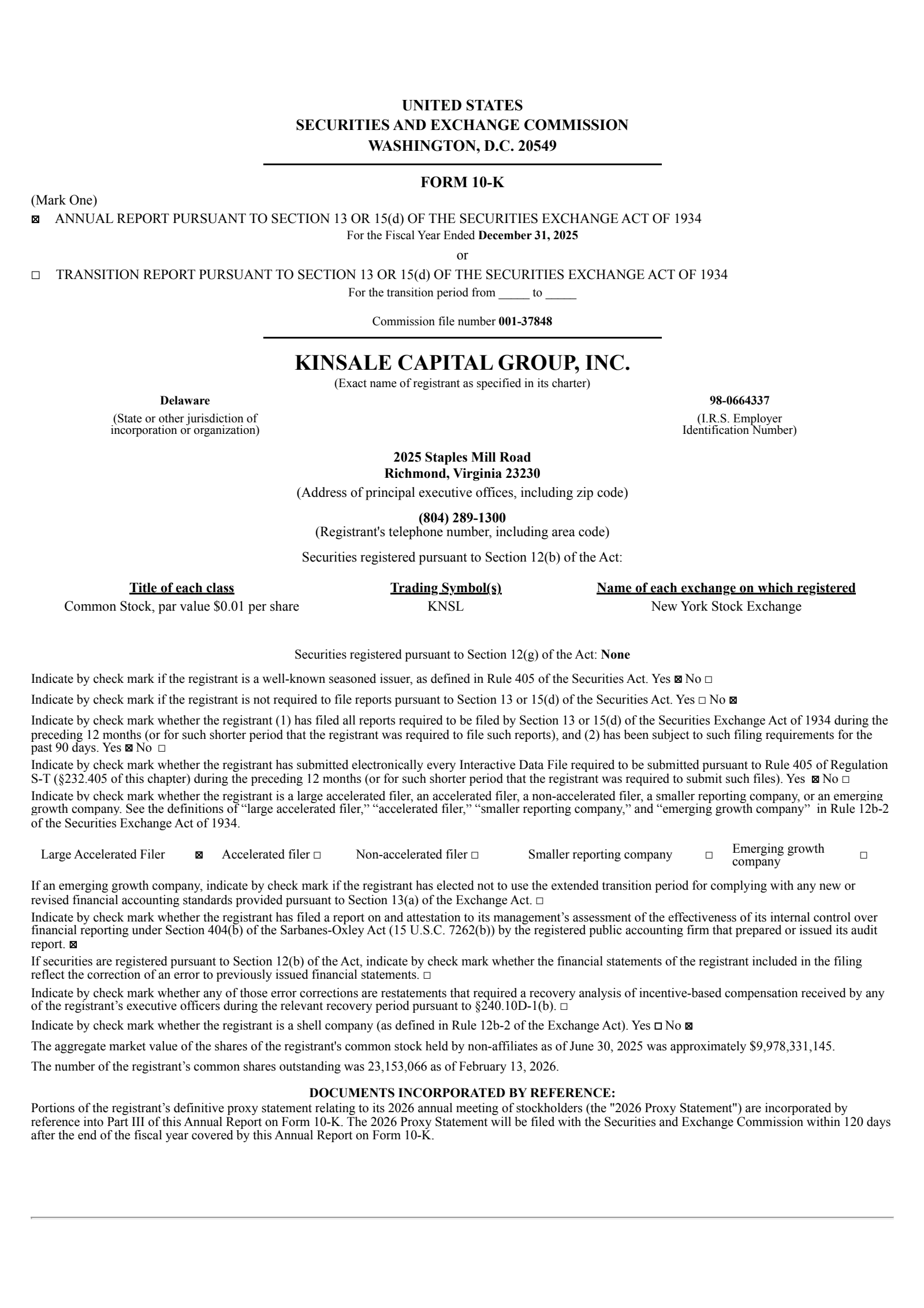 Kinsale Capital Group's Q4 2025 Annual report