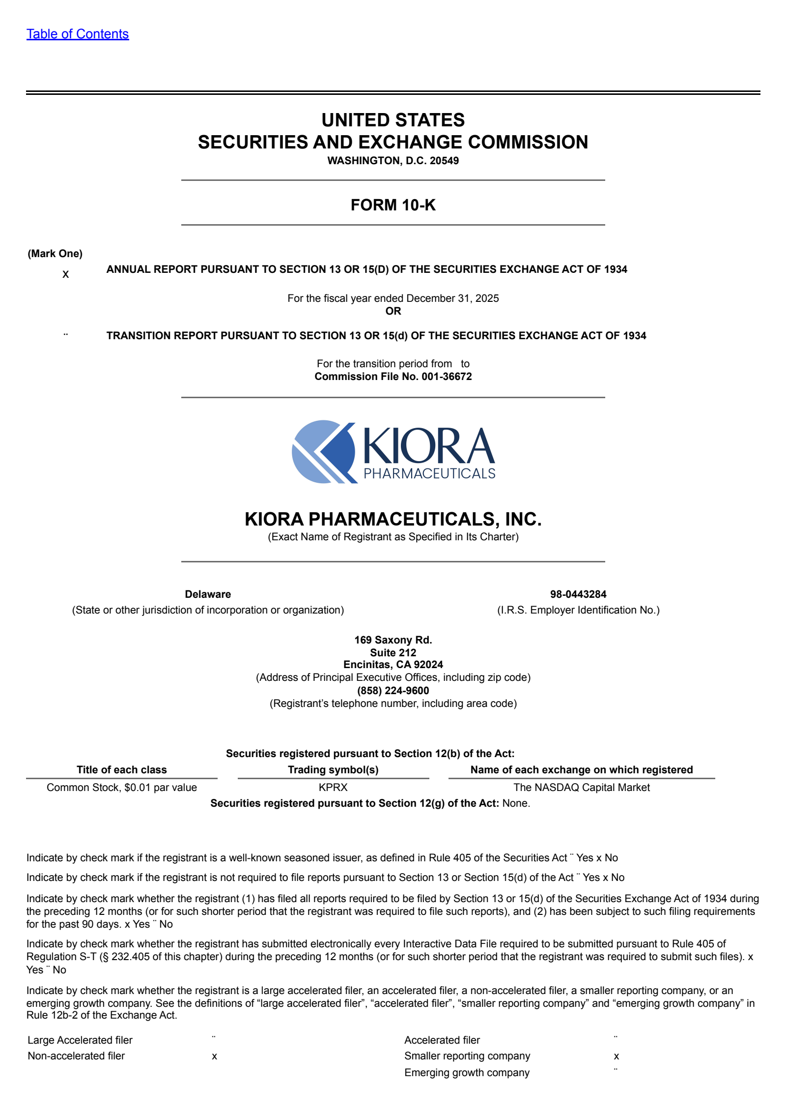 Kiora Pharmaceuticals' Q4 2025 Annual report