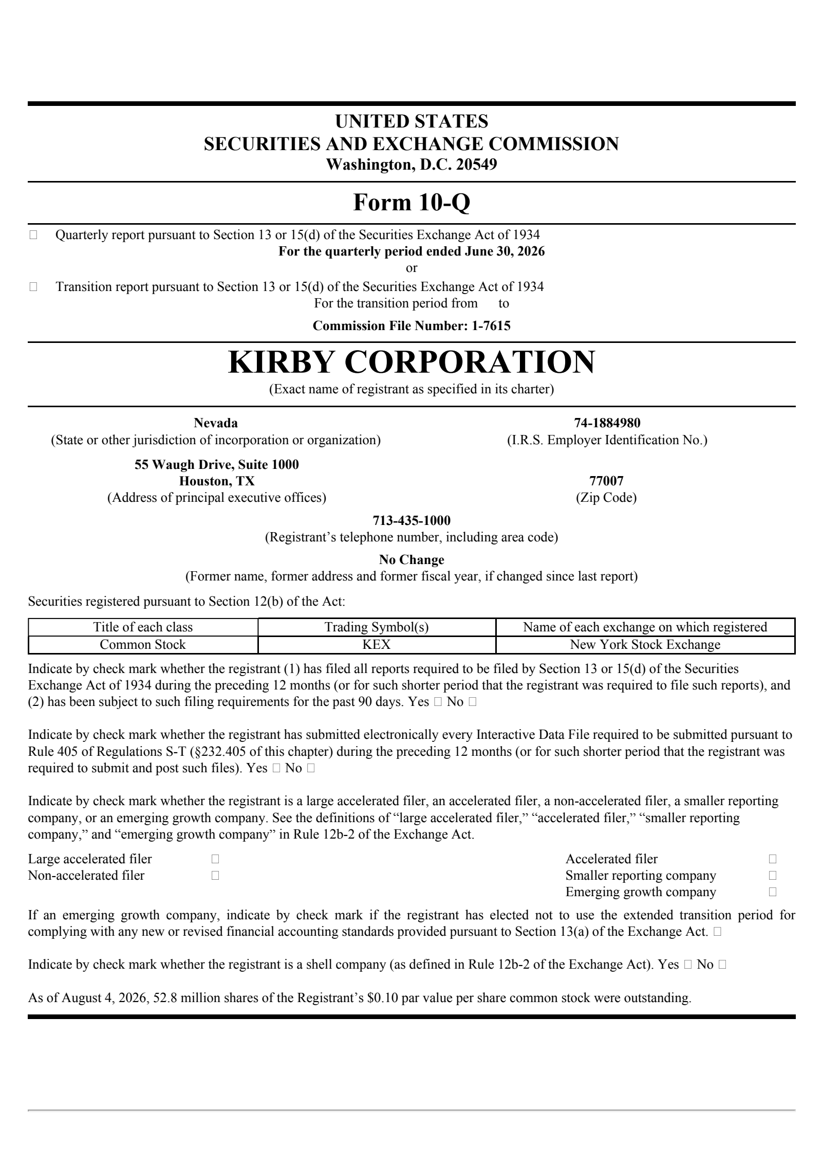 Kirby's Q2 2026 Quarterly report