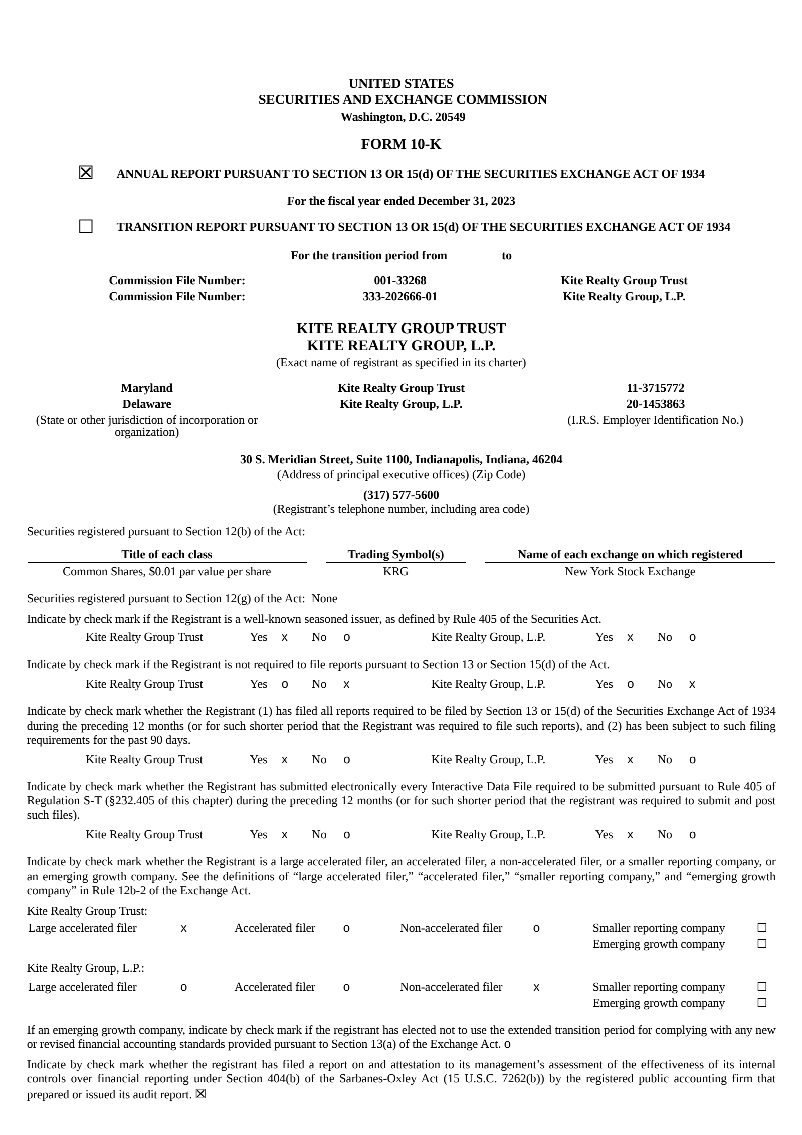 Kite Realty Group Trust's Q4 2023 Annual report