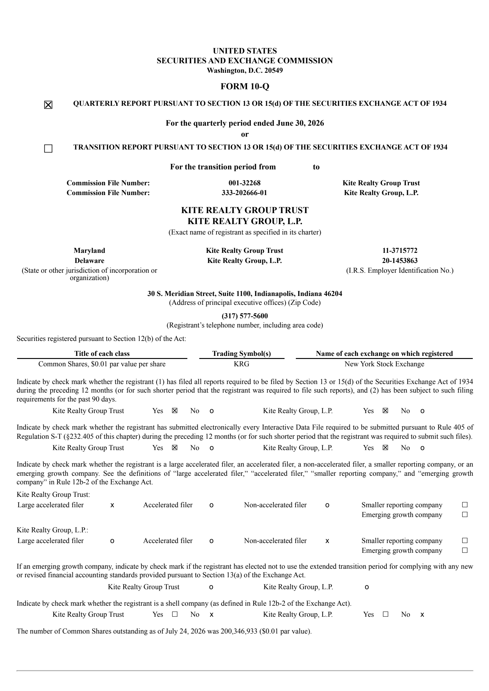 Kite Realty Group Trust's Q2 2026 Quarterly report
