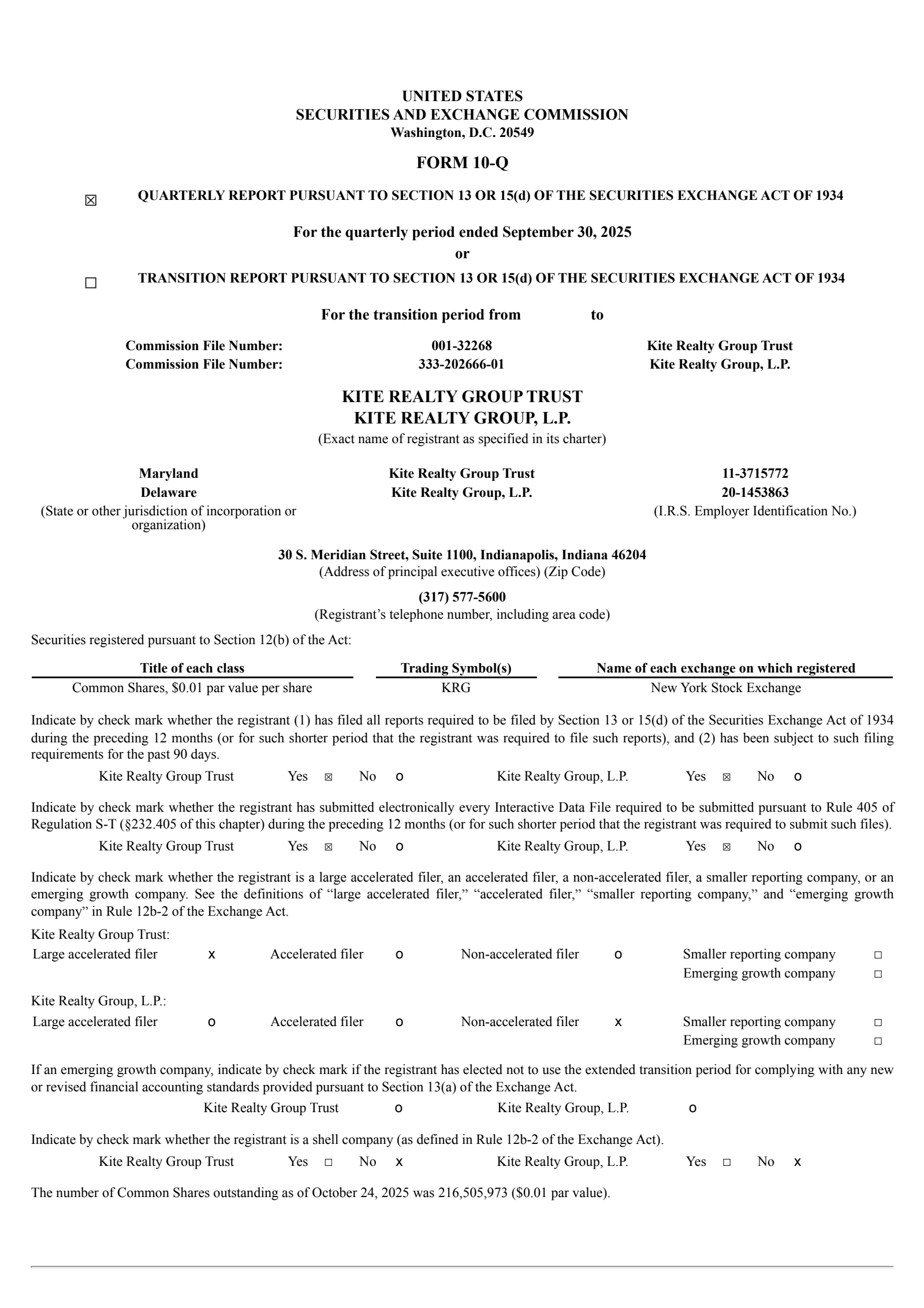 Kite Realty Group Trust's Q3 2025 Quarterly Report