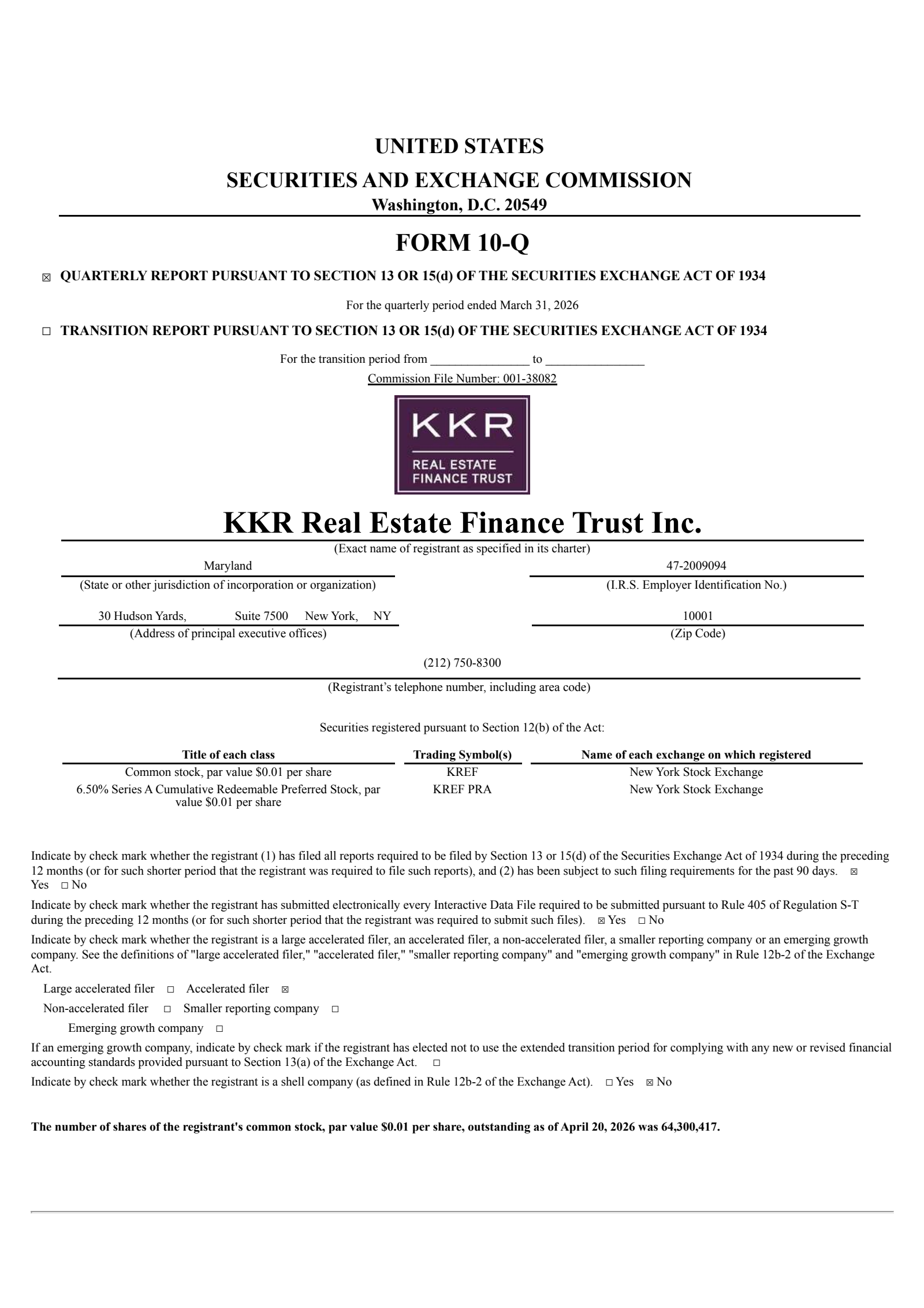 KKR Real Estate Finance Trust's Q1 2026 Quarterly report