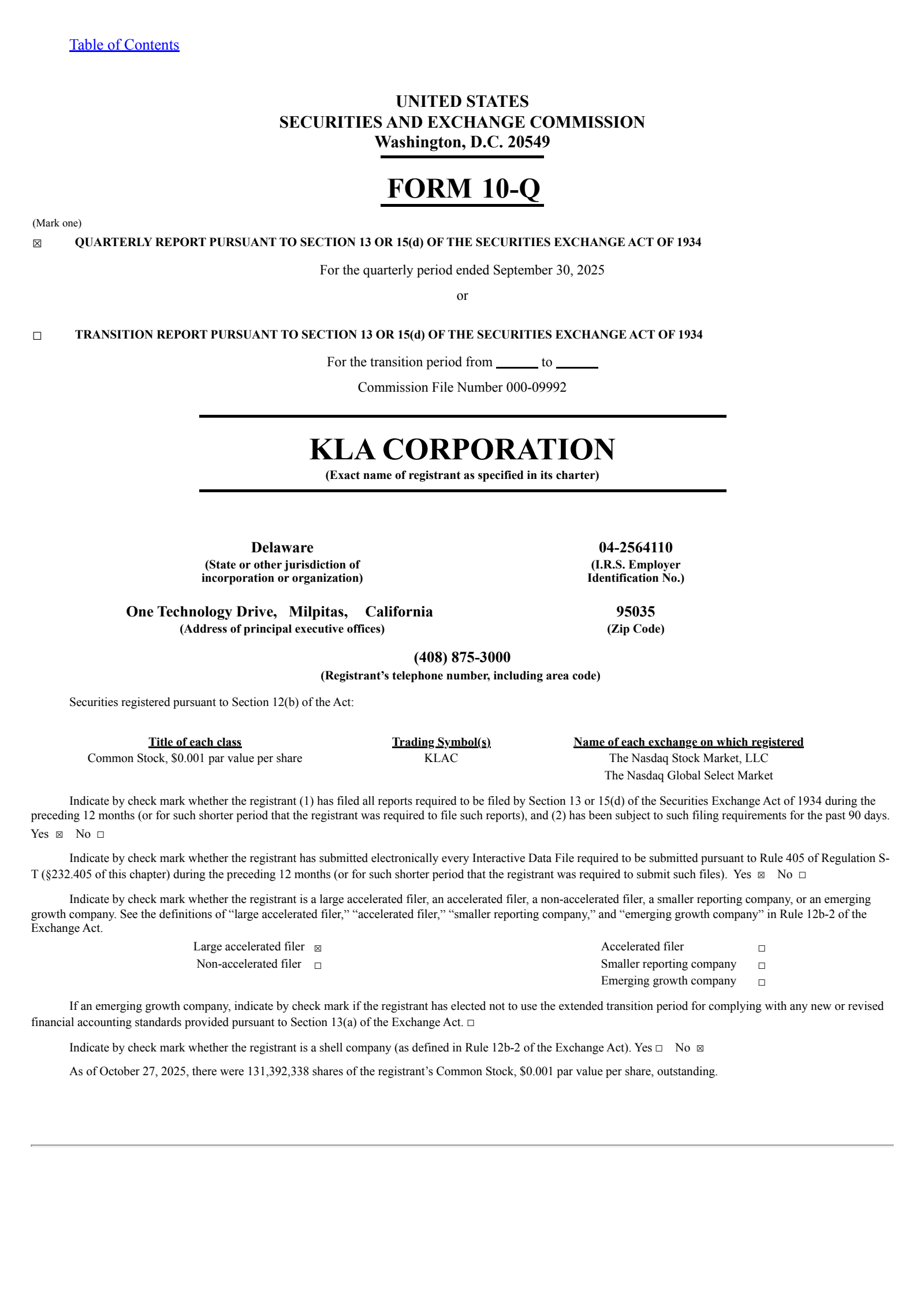 KLA's Q1 2026 Quarterly Report