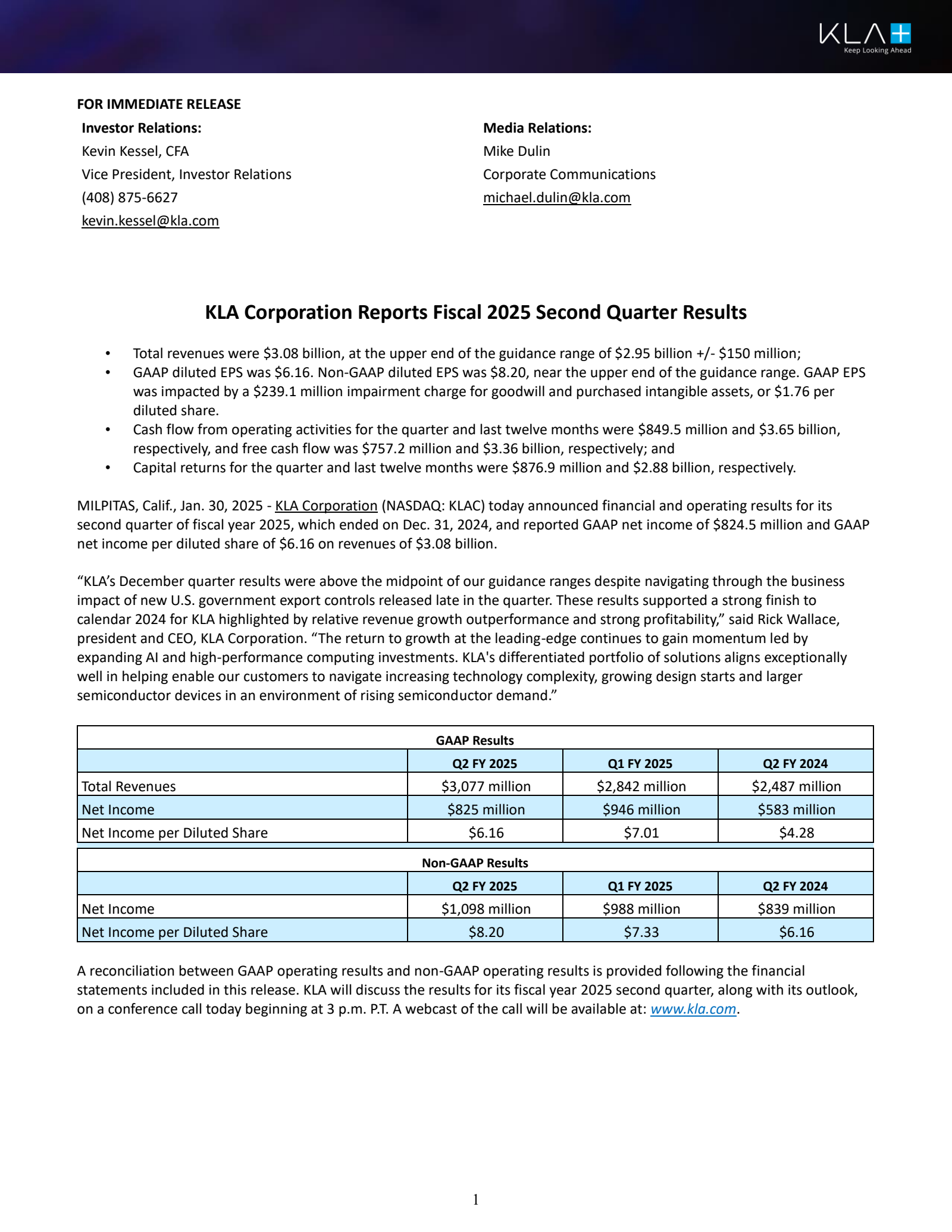 KLA's Q2 2025 Earnings Release