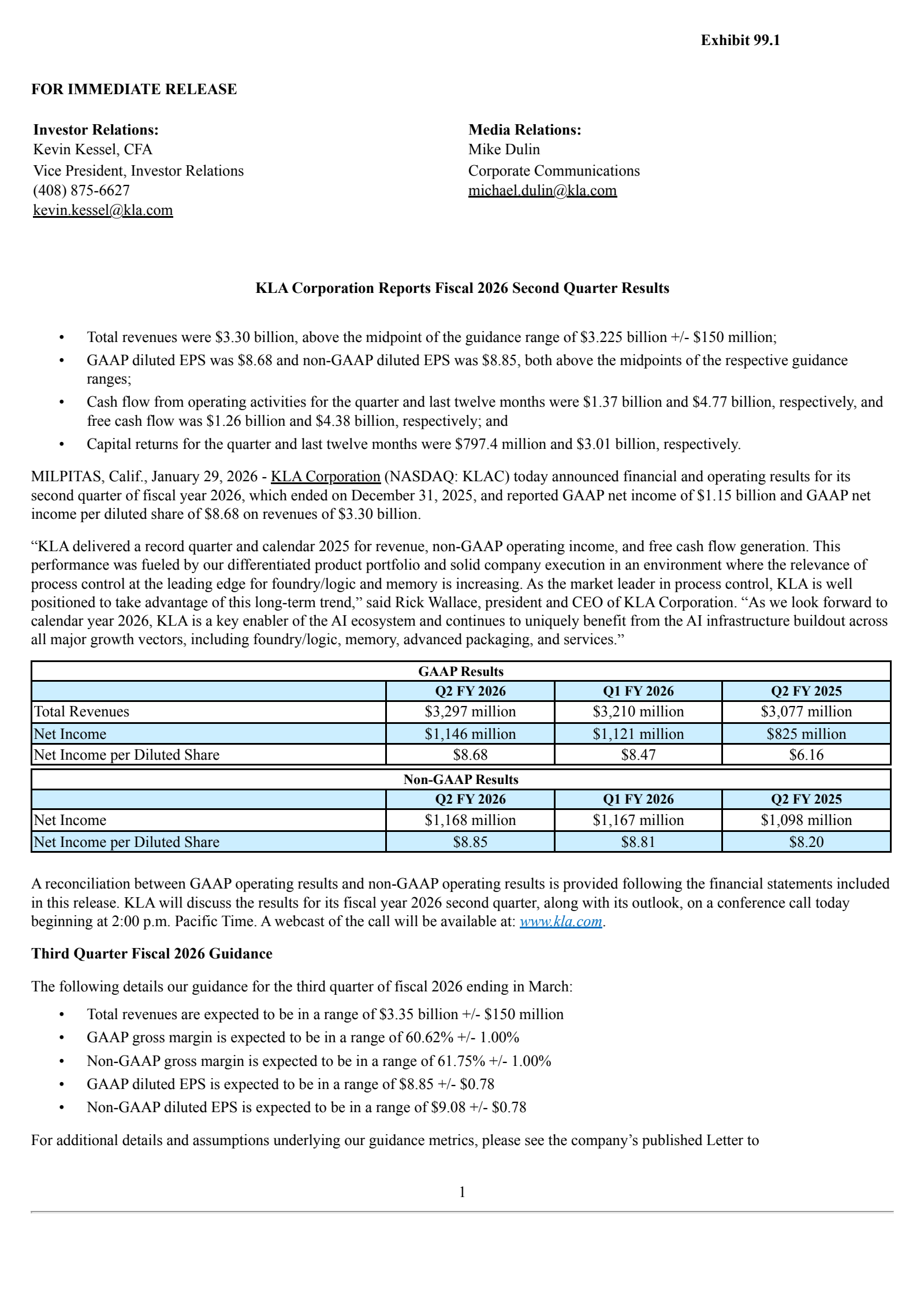 KLA's Q2 2026 Press Release