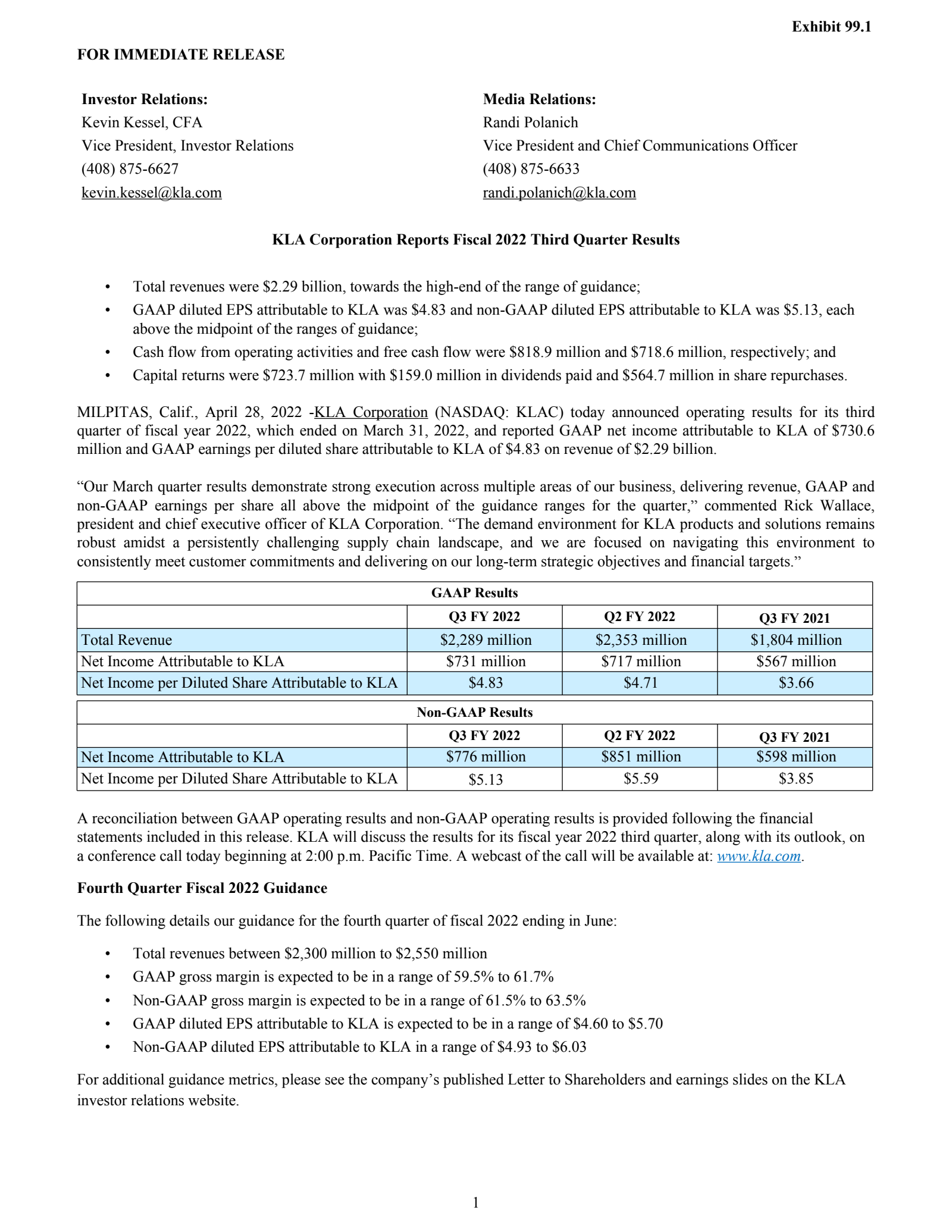 KLA's Q3 2022 Earnings Release