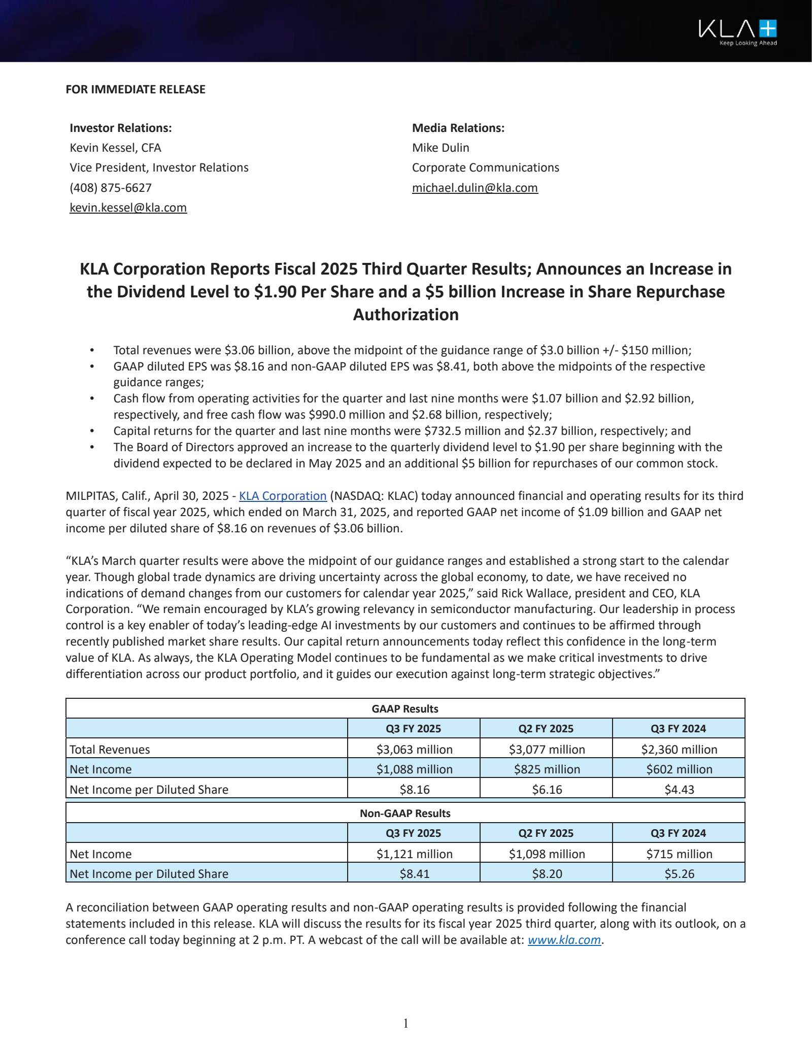 KLA's Q3 2025 Earnings Release