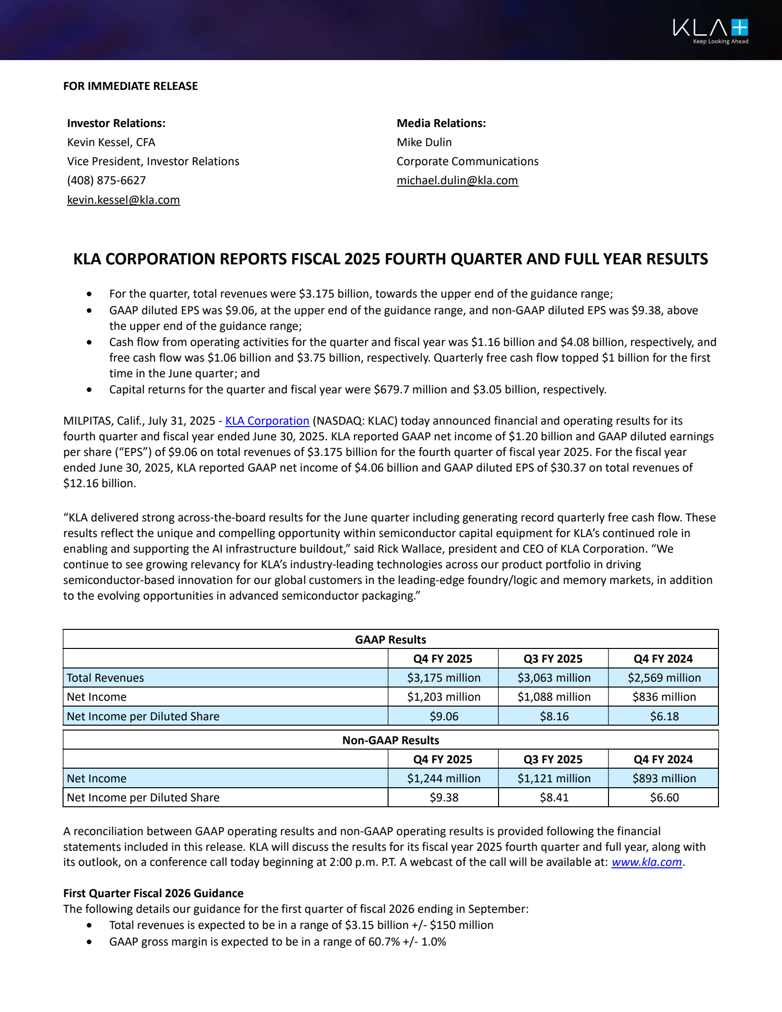KLA's Q4 2025 Earnings Release