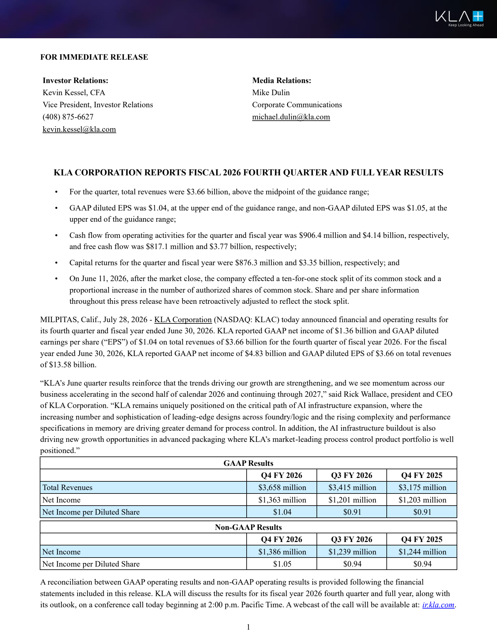 KLA's Q4 2026 Press Release