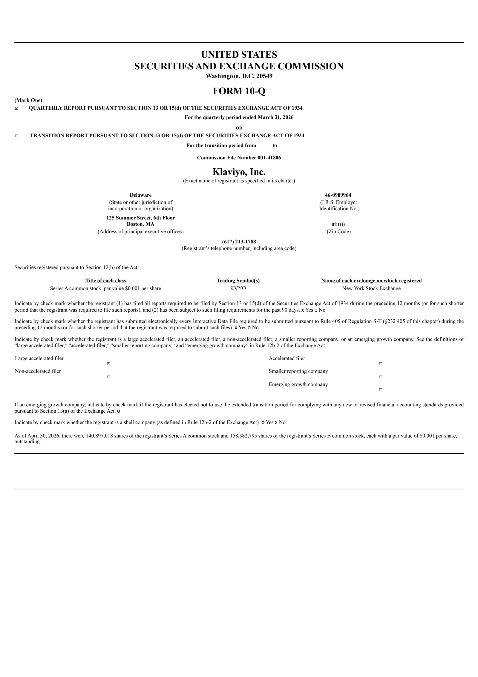 Klaviyo's Q1 2026 Quarterly report