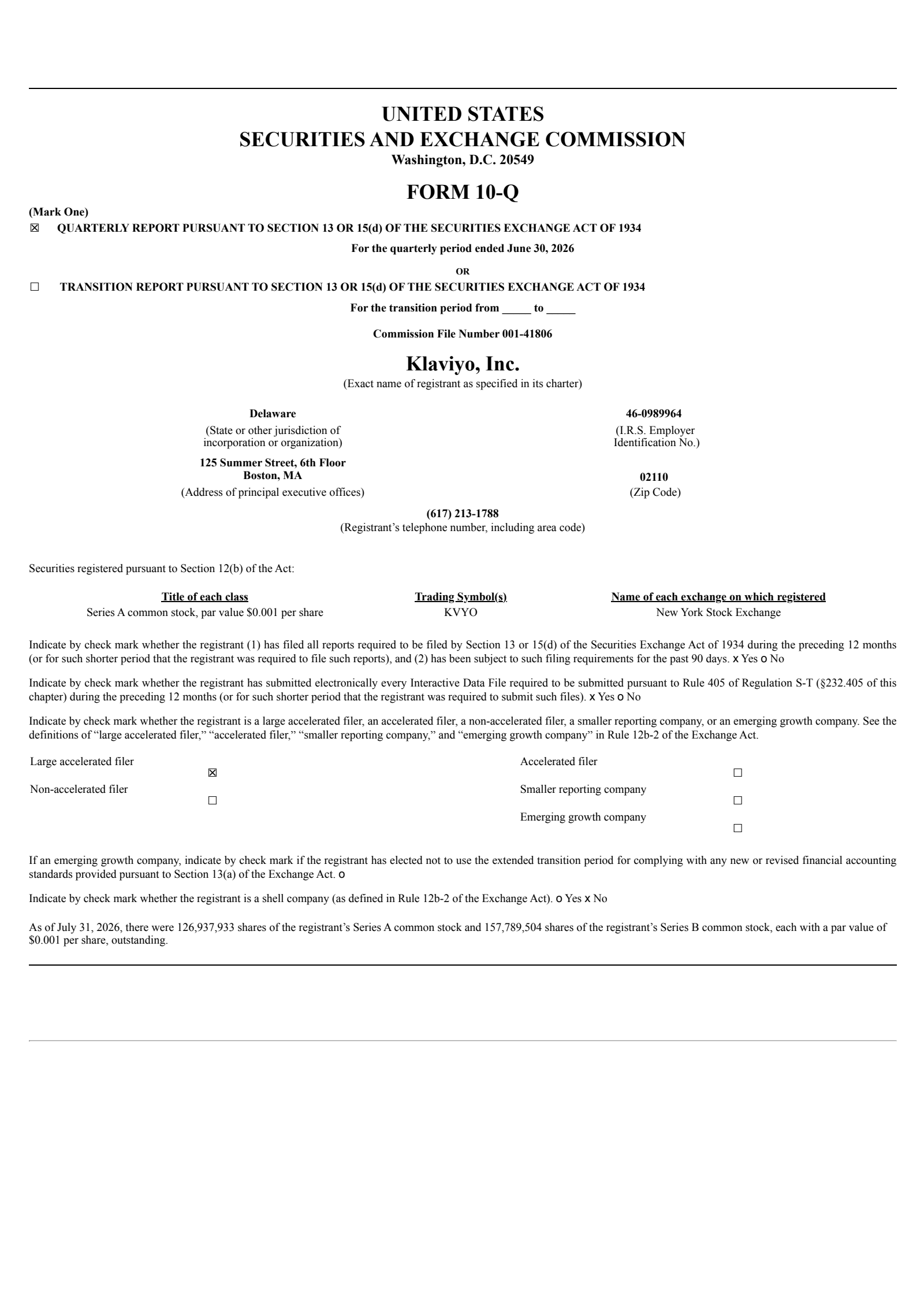 Klaviyo's Q2 2026 Quarterly report