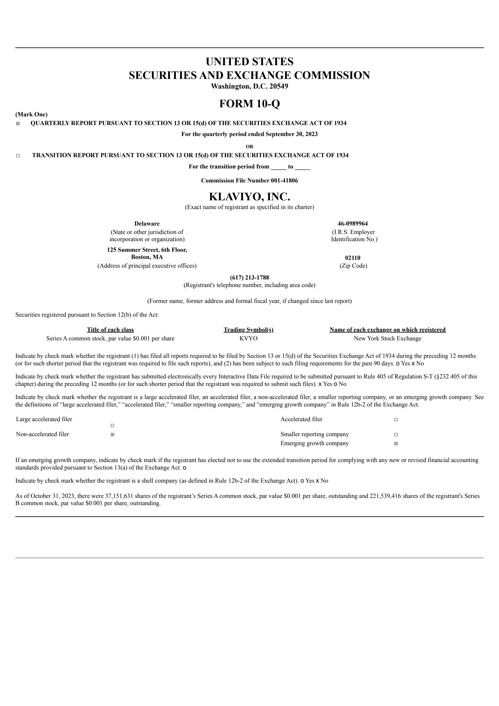 Klaviyo's Q3 2023 Quarterly report