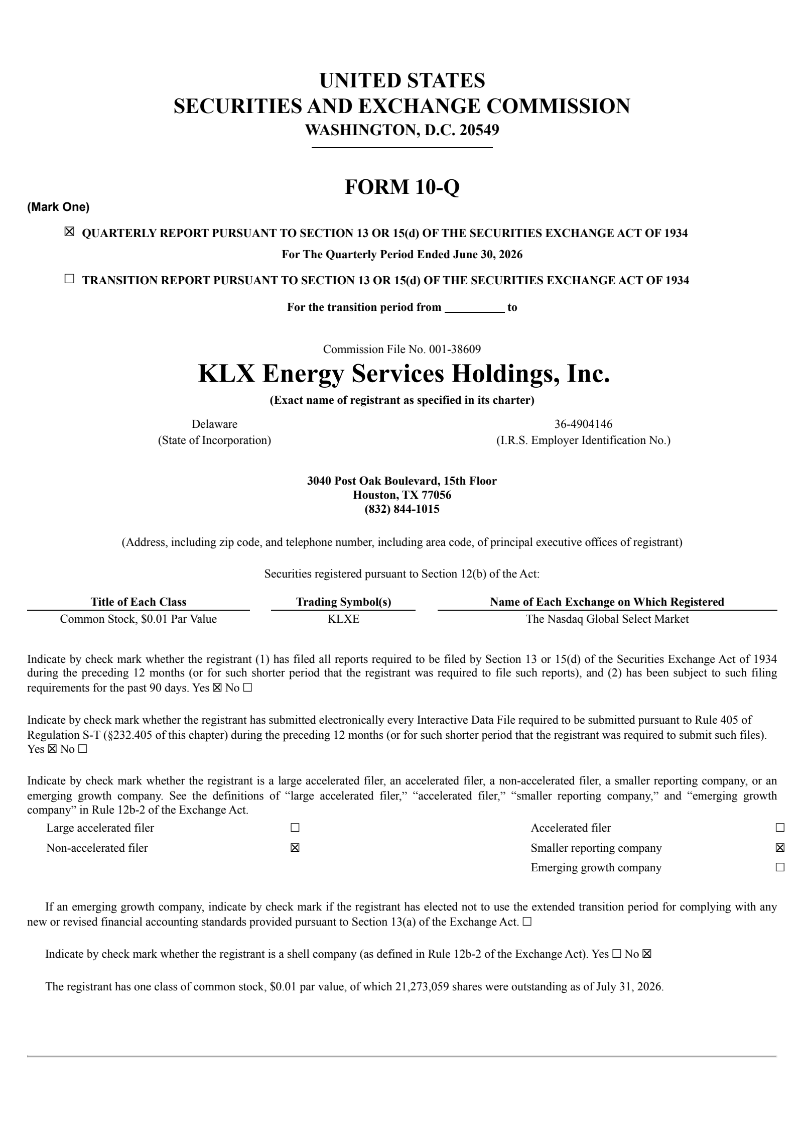 KLX Energy Services' Q2 2026 Quarterly report