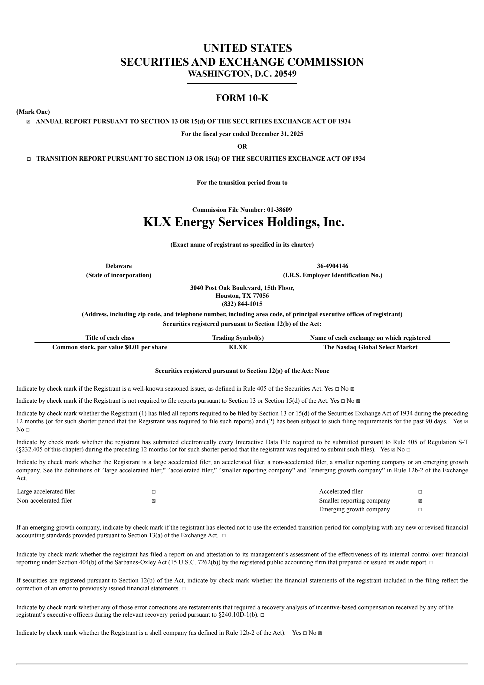 KLX Energy Services' Q4 2025 Annual report