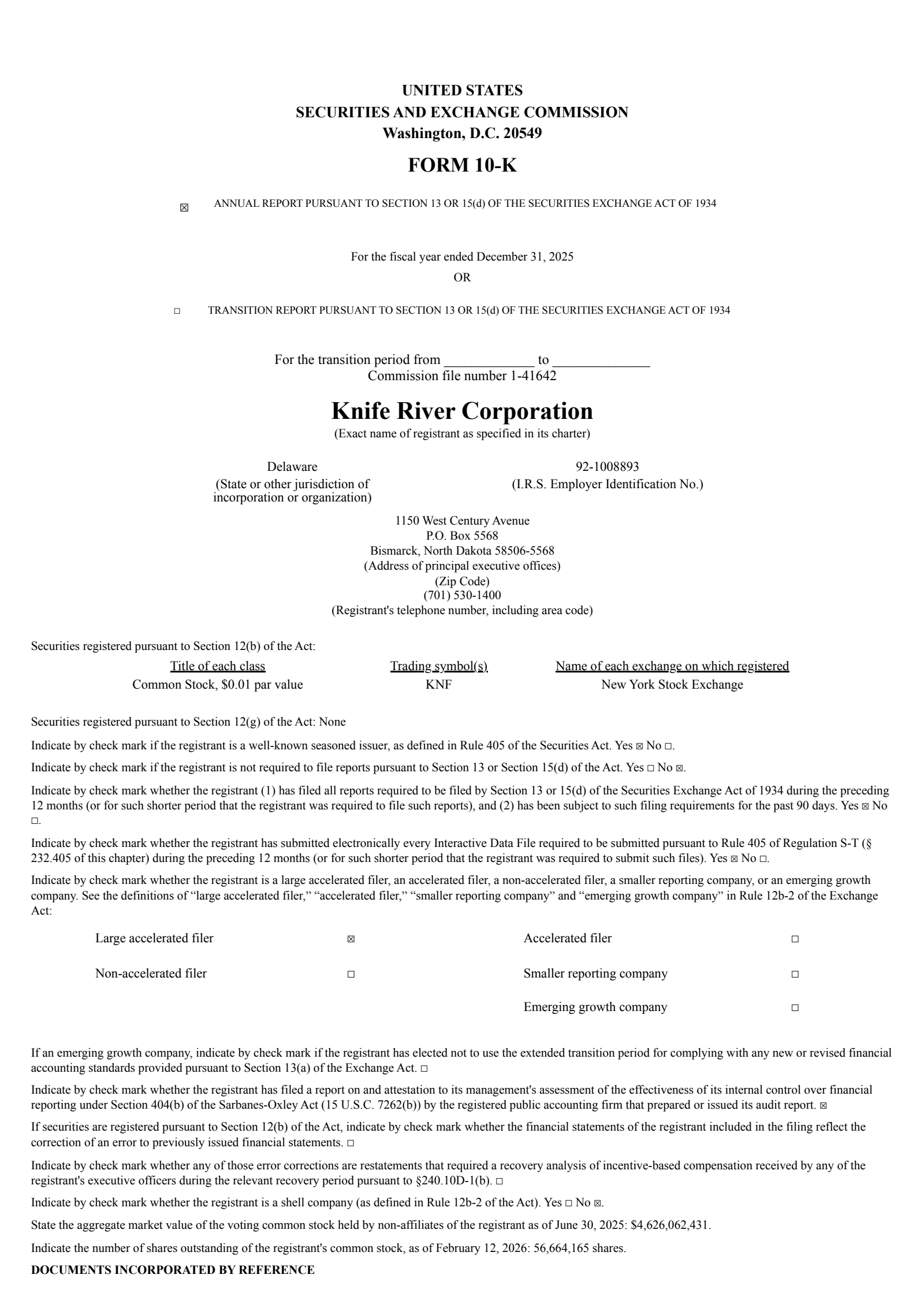 Knife River's Q4 2025 Annual report