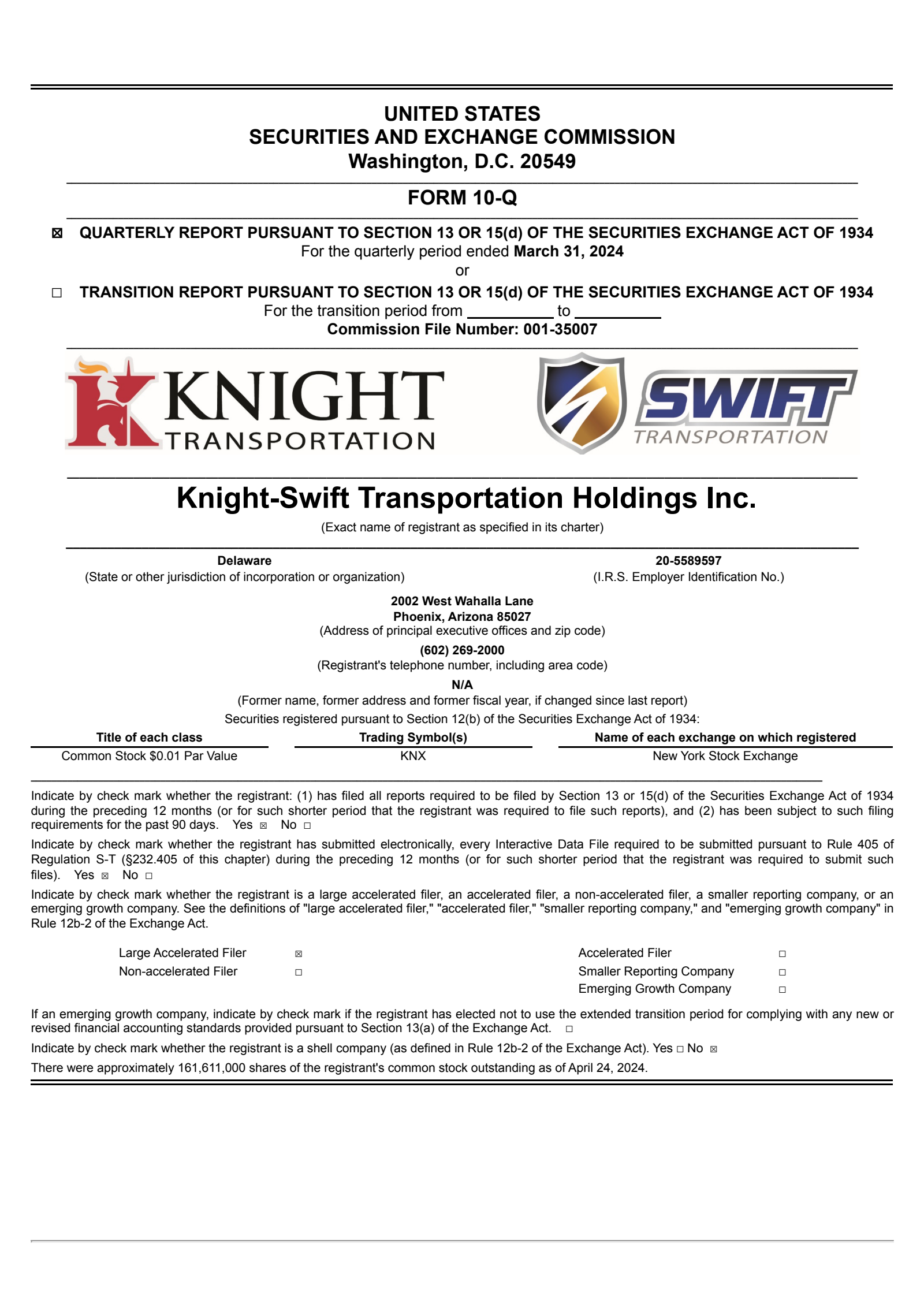 Knight Swift Service Map KNX Q1 2024 Earnings Report on 4/24/2024
