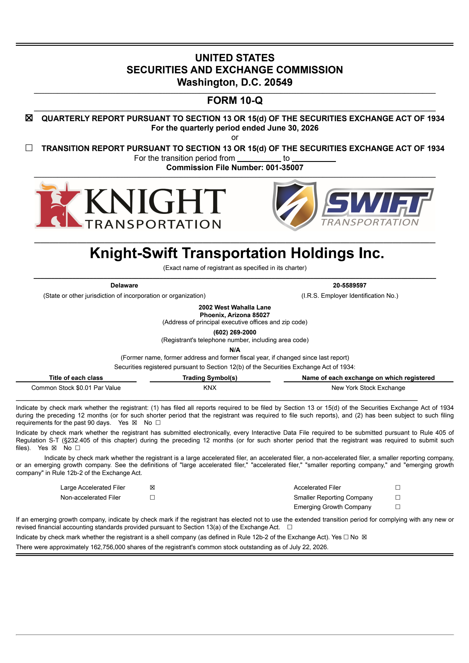 Knight-Swift Transportation's Q2 2026 Quarterly report