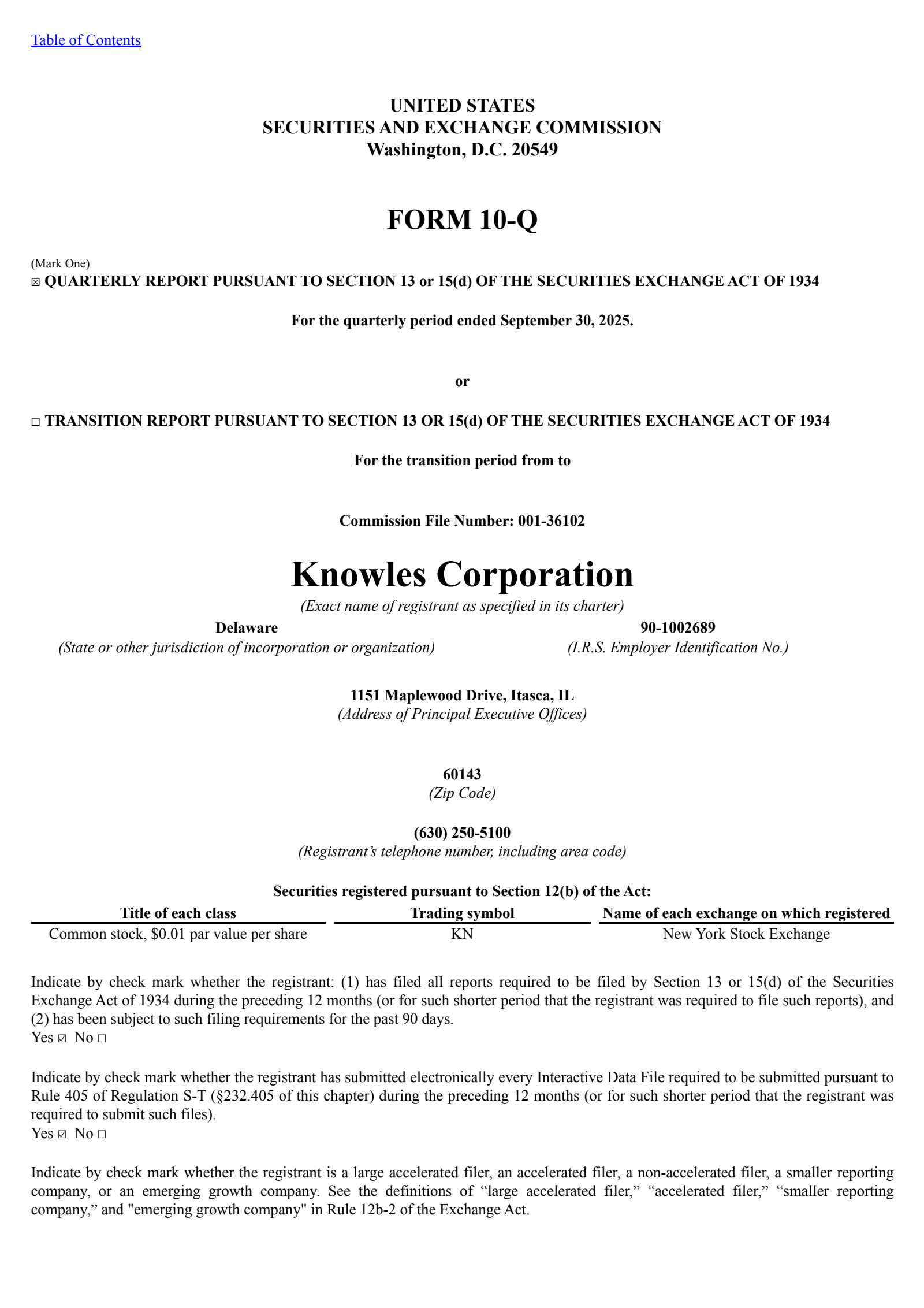 Knowles' Q3 2025 Quarterly Report