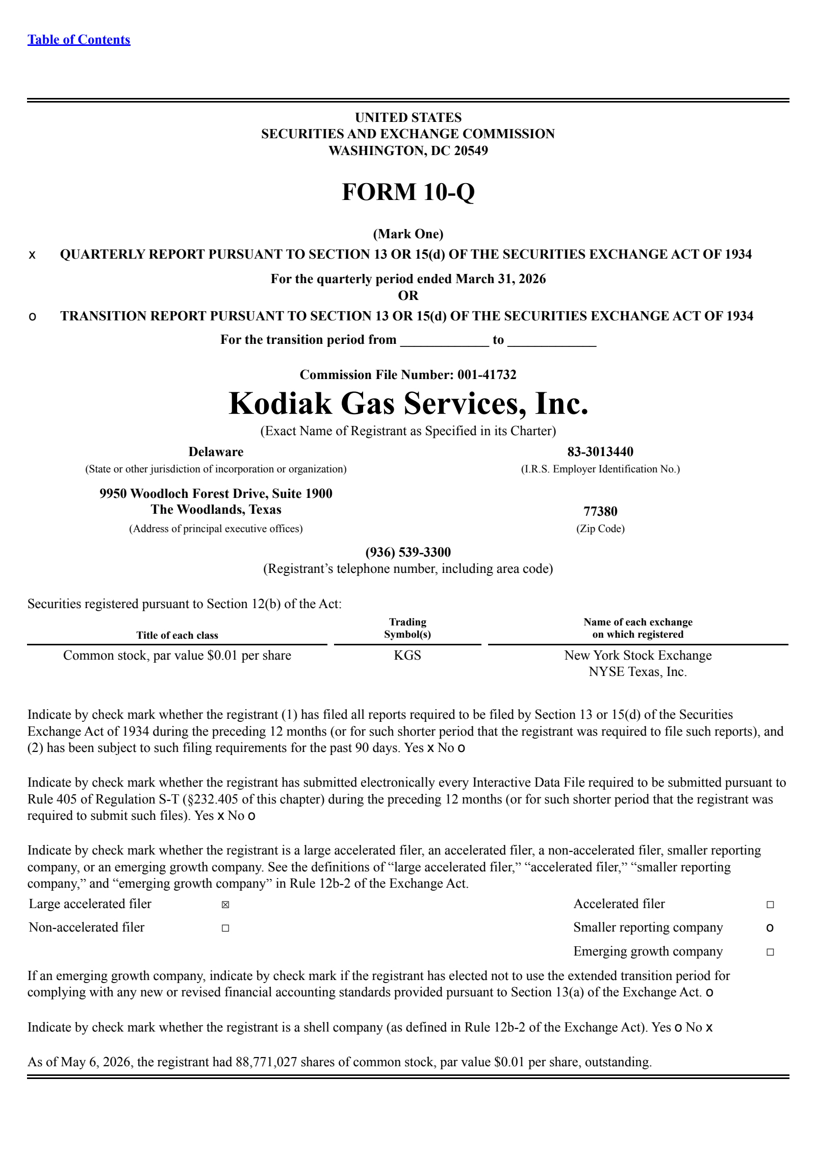 Kodiak Gas Services' Q1 2026 Quarterly report