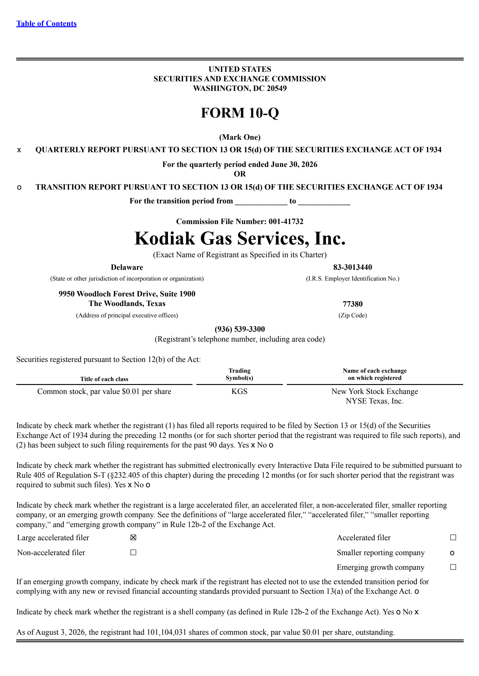 Kodiak Gas Services' Q2 2026 Quarterly report