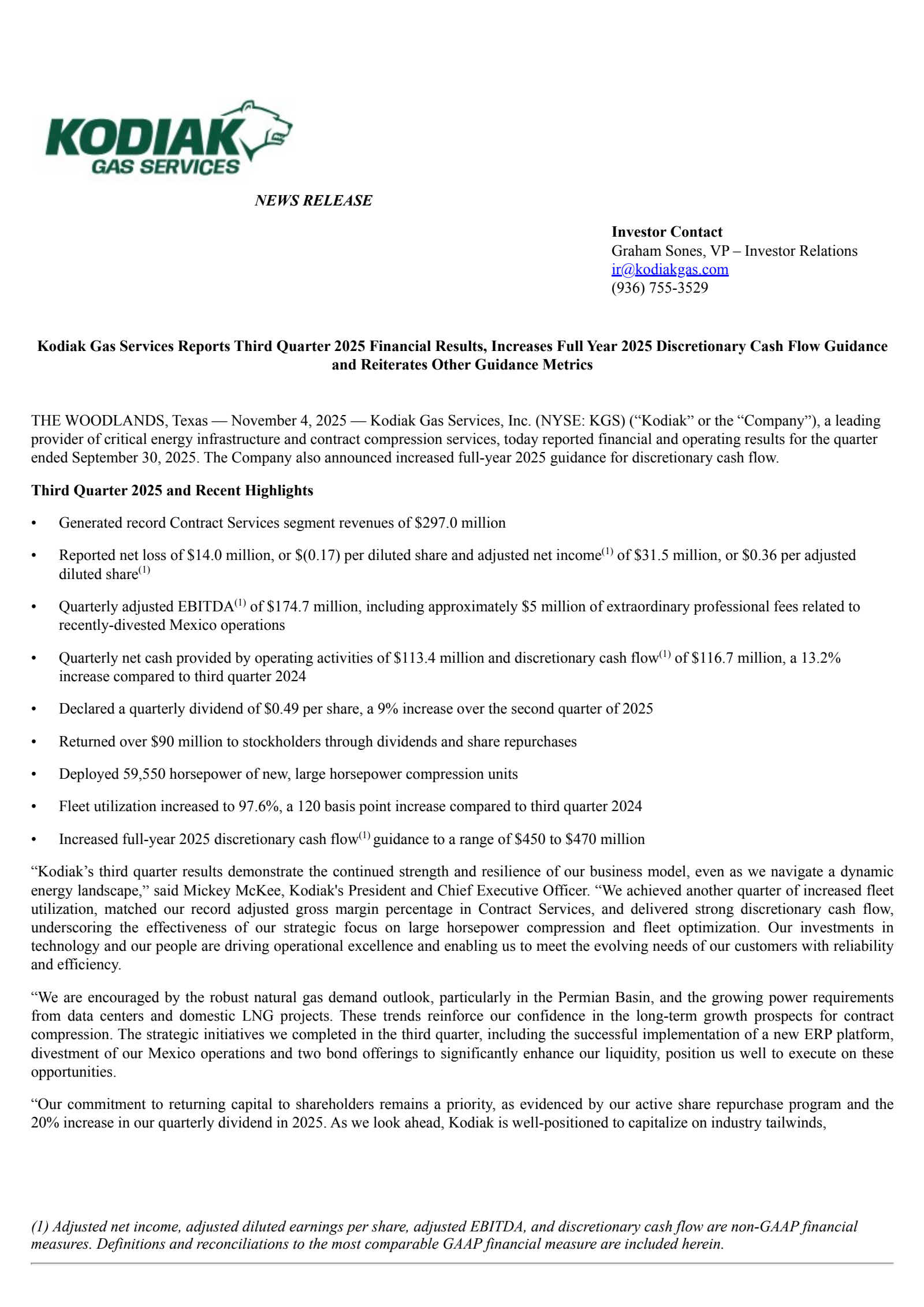 Kodiak Gas Services' Q3 2025 Earnings Release