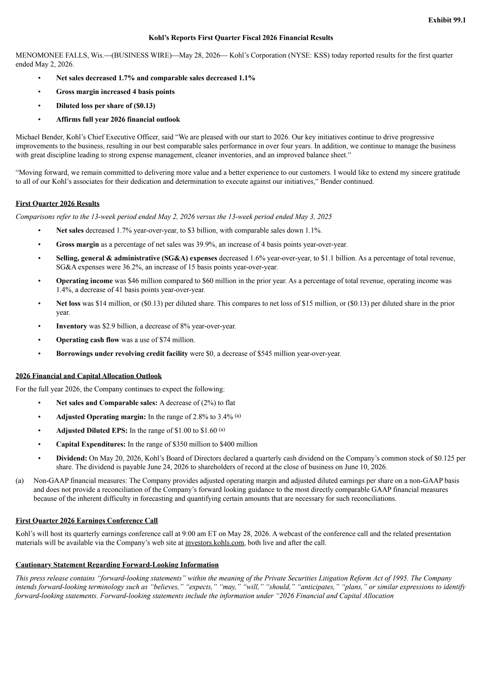 Kohl's' Q1 2027 Press Release