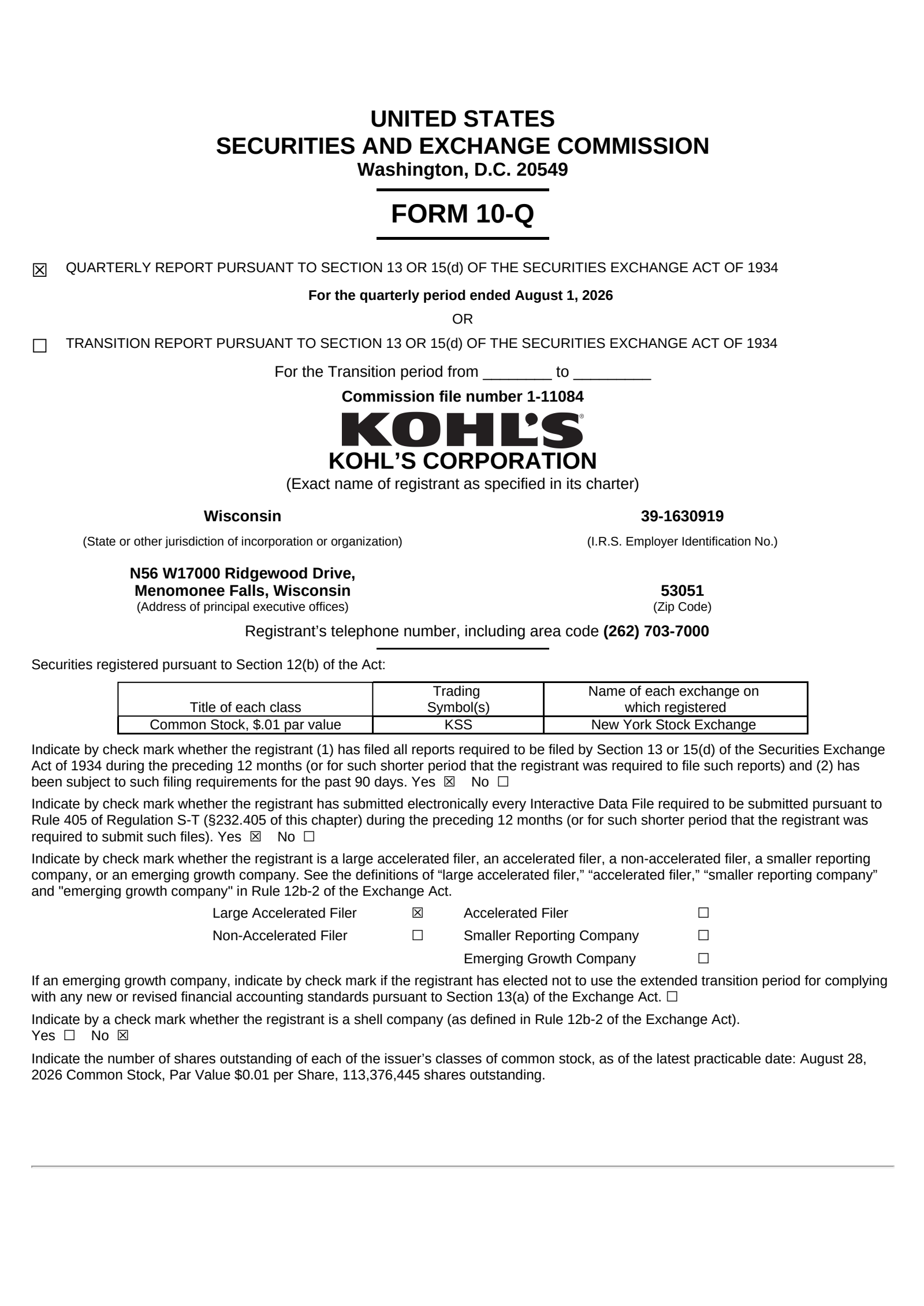 Kohl's' Q2 2027 Quarterly report