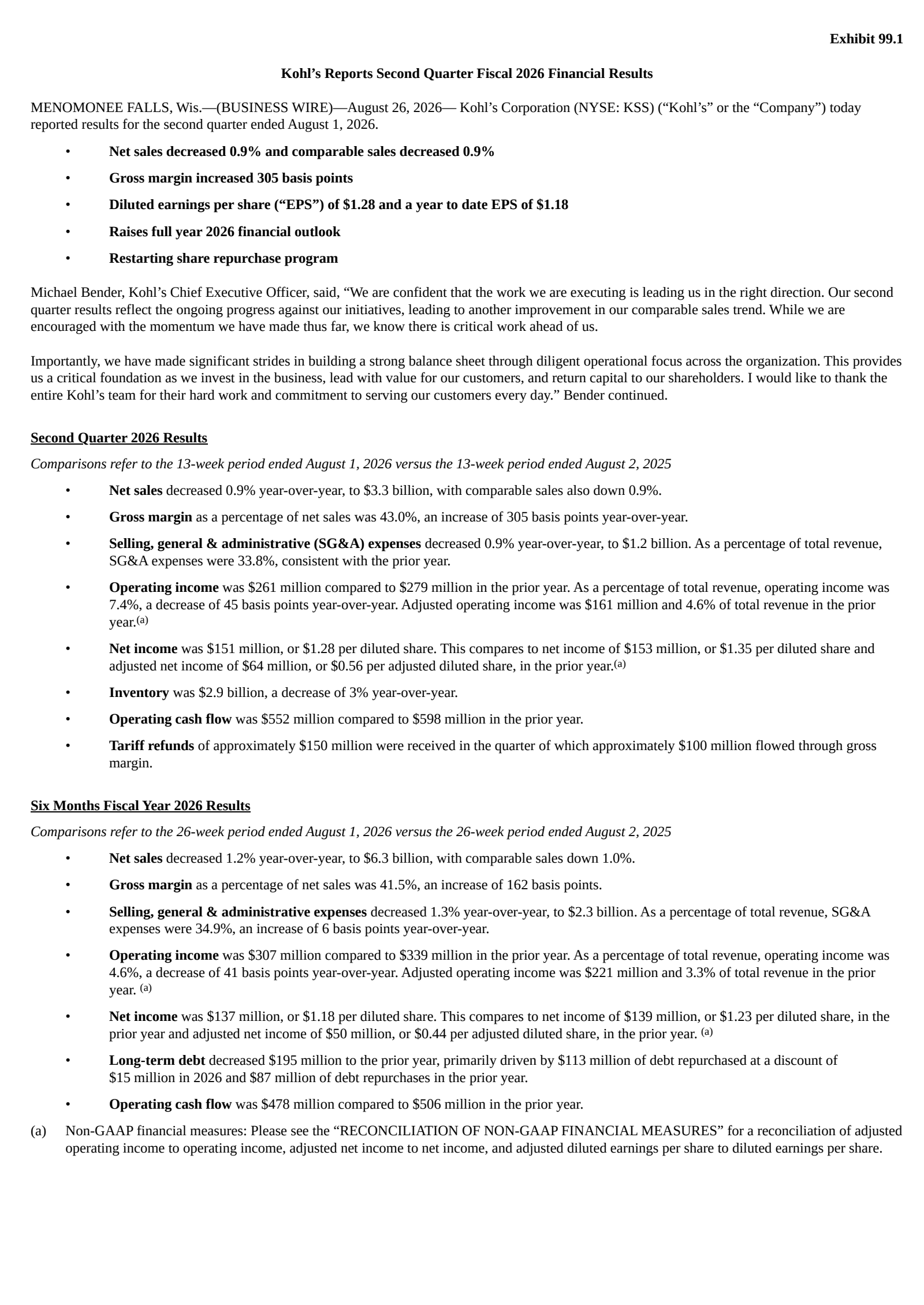 Kohl's' Q2 2027 Press Release