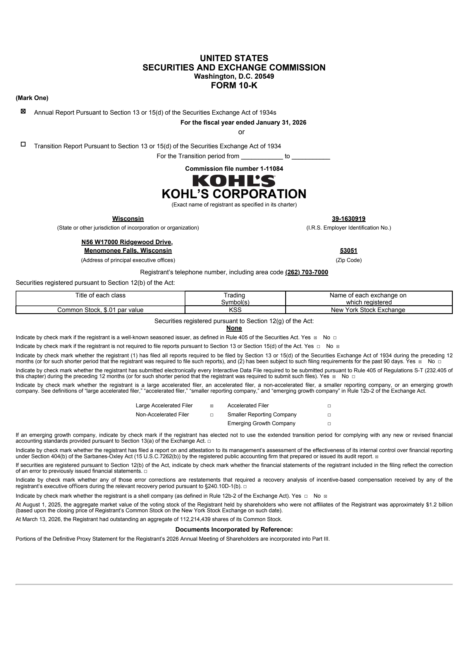 Kohl's' Q4 2026 Annual report