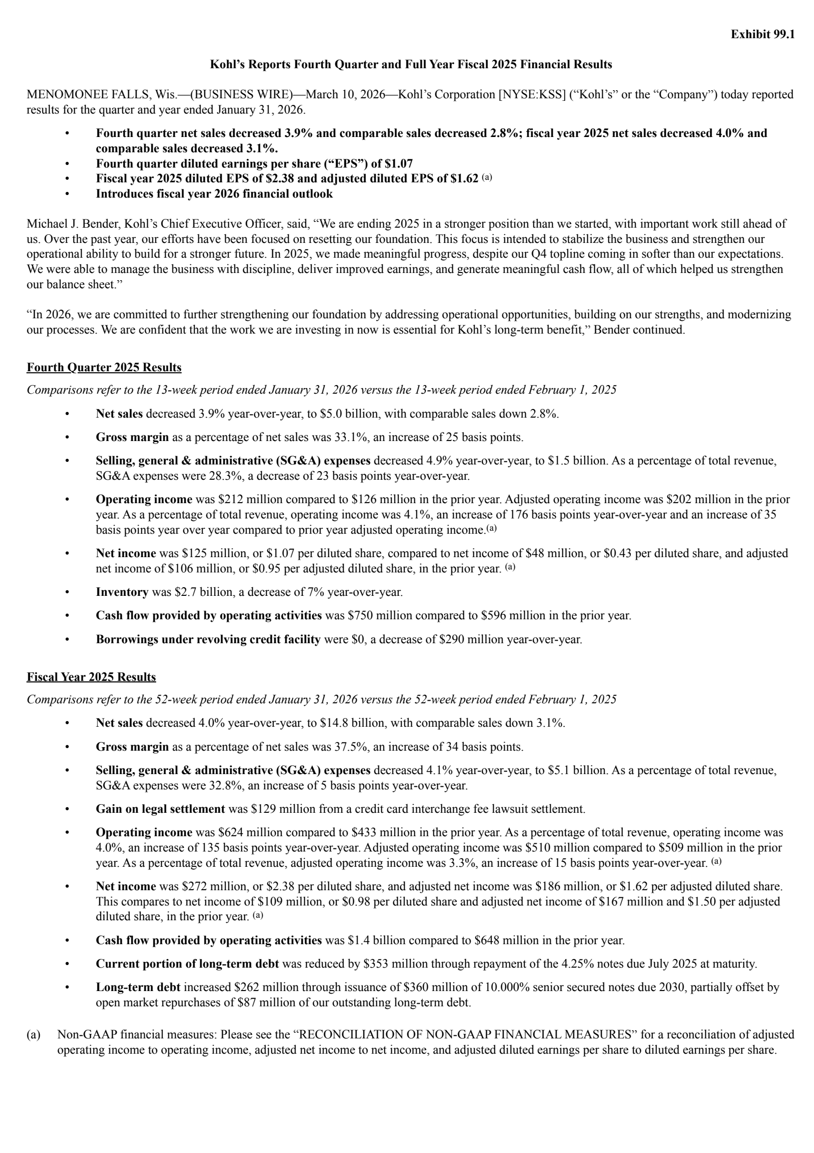 Kohl's' Q4 2026 Press Release