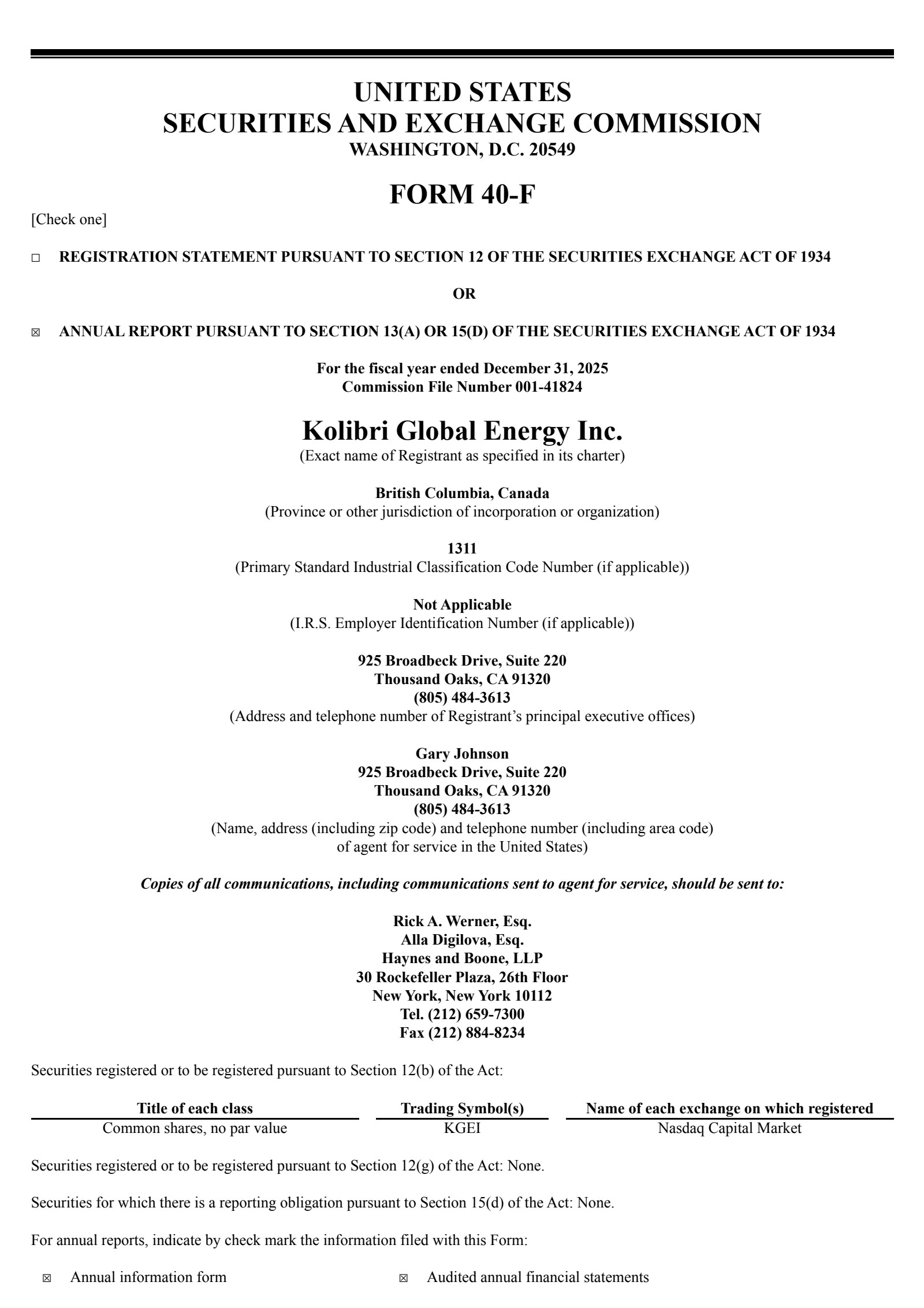 Kolibri Global Energy's Q4 2025 Annual report