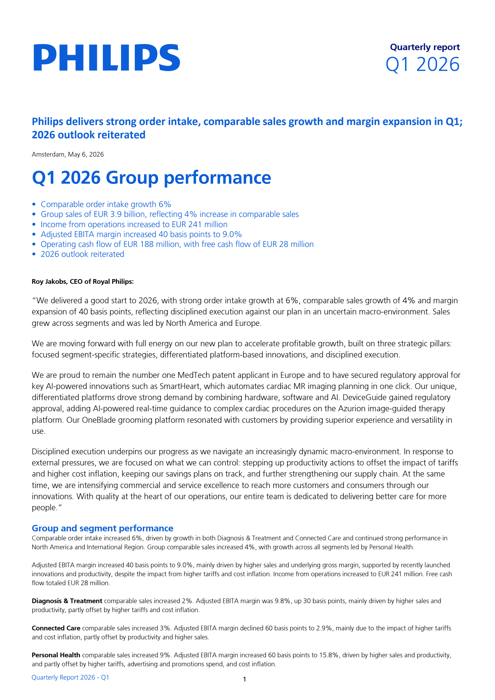 Koninklijke Philips' Q1 2026 Press Release