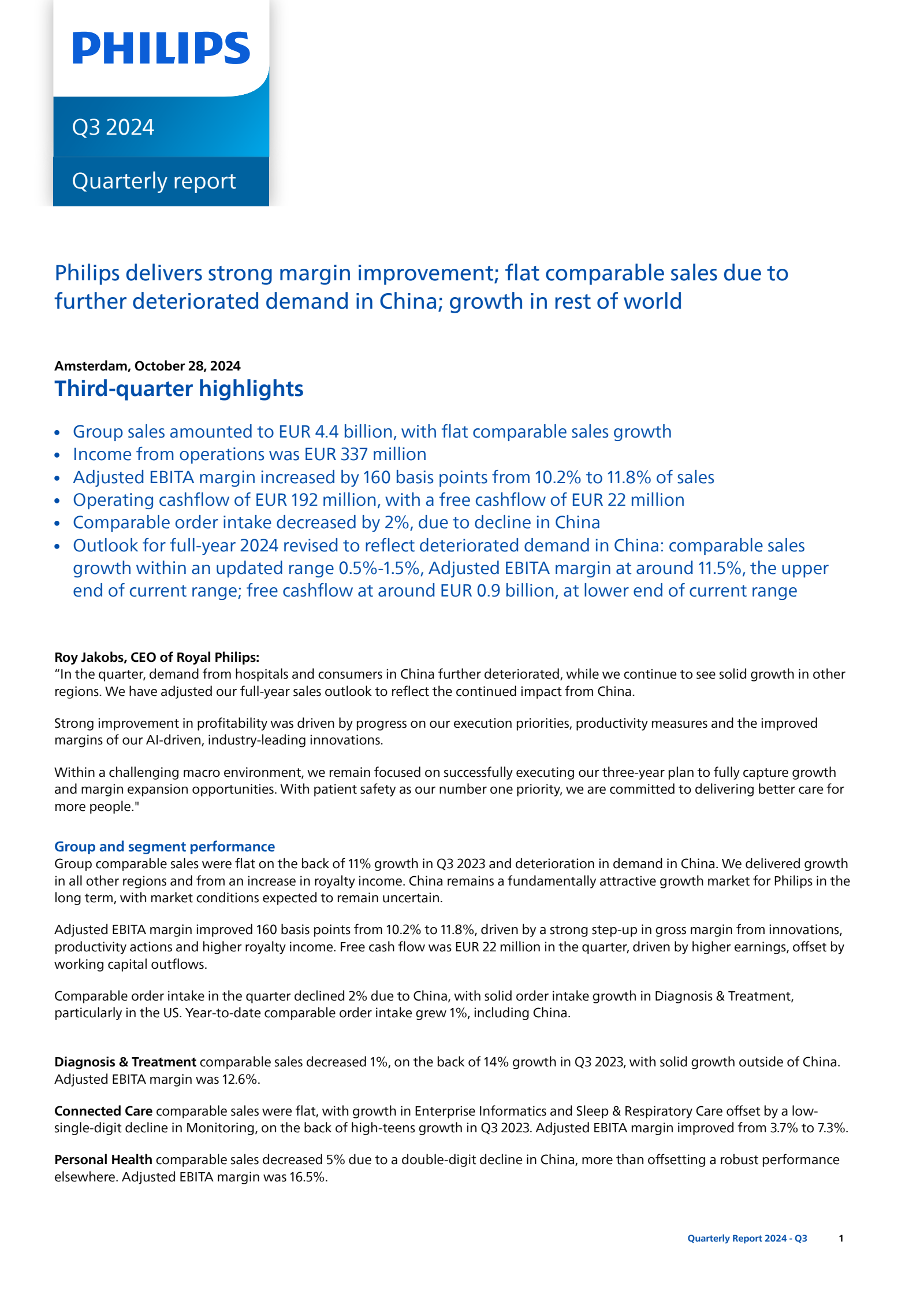 Koninklijke Philips' Q3 2024 Interim report