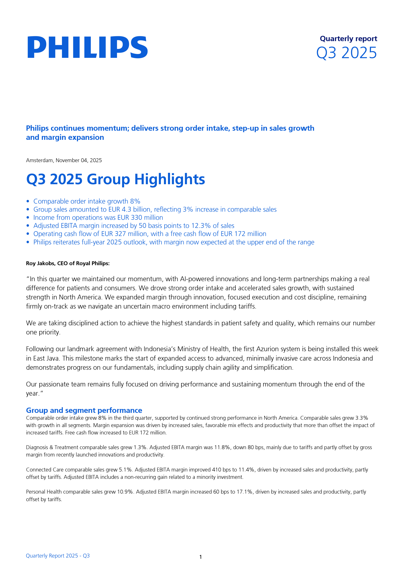 Koninklijke Philips' Q3 2025 Interim Report