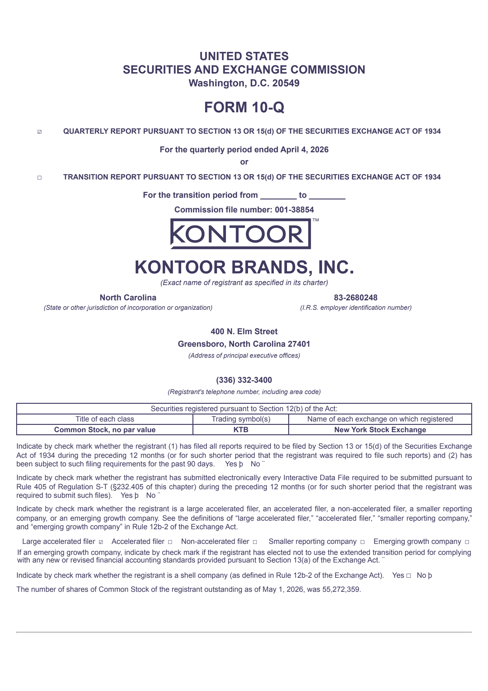 Kontoor Brands' Q1 2026 Quarterly report