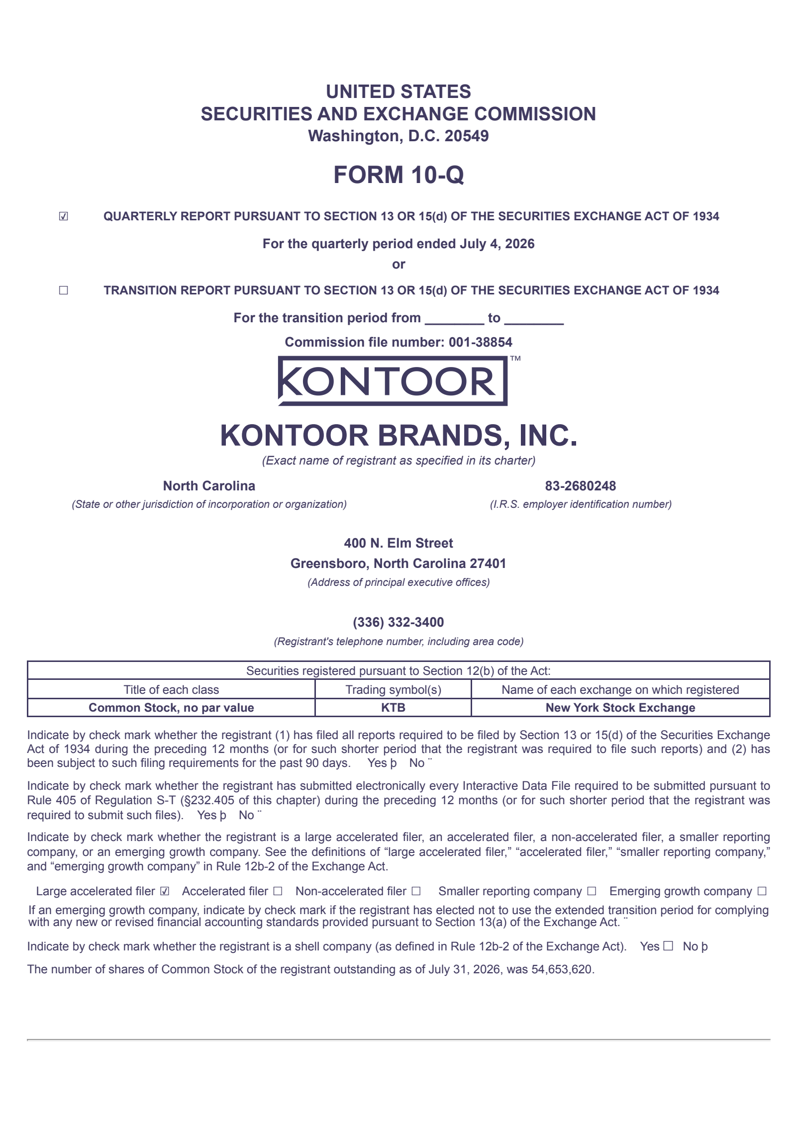 Kontoor Brands' Q2 2026 Quarterly report