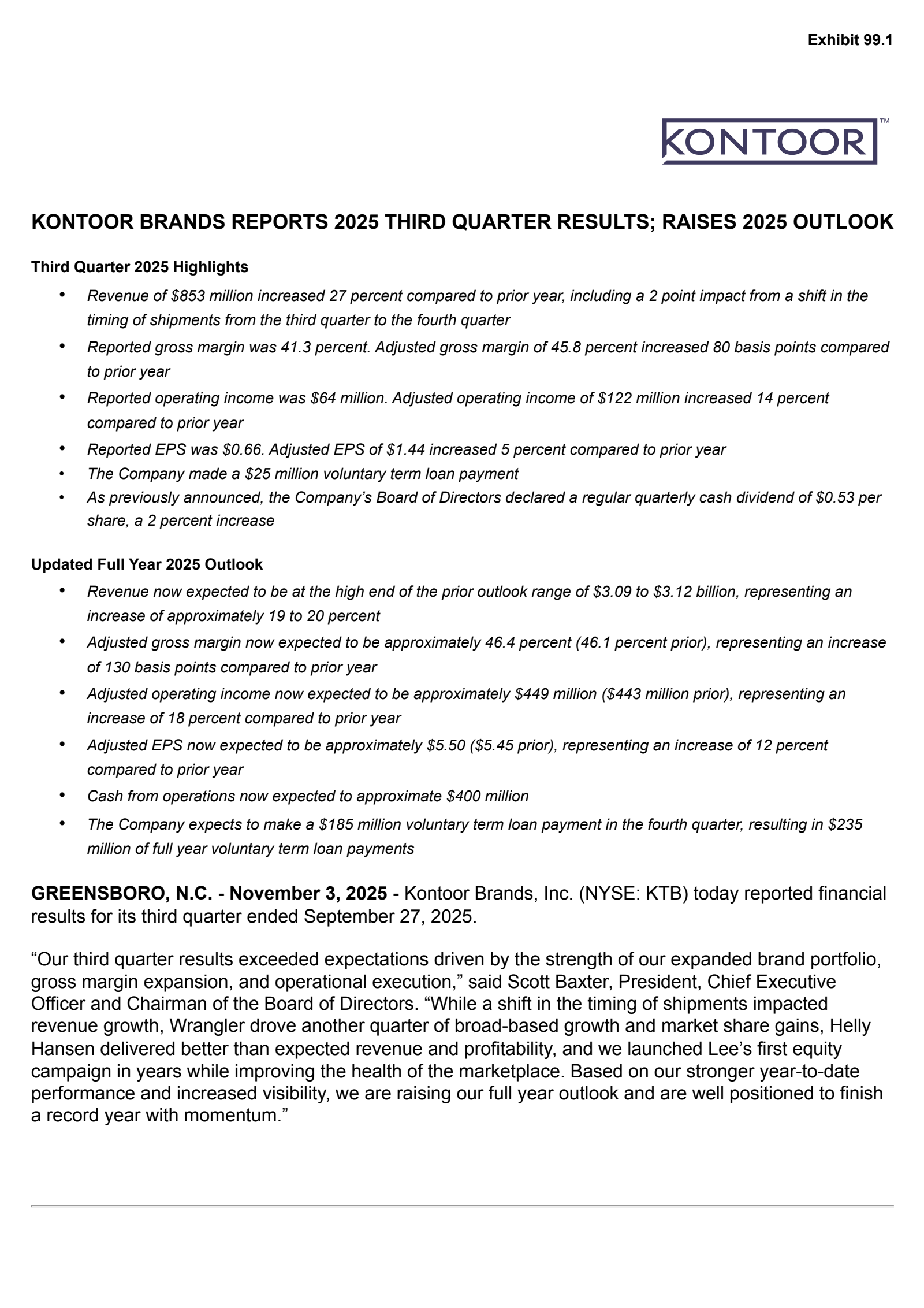 Kontoor Brands' Q3 2025 Earnings Release