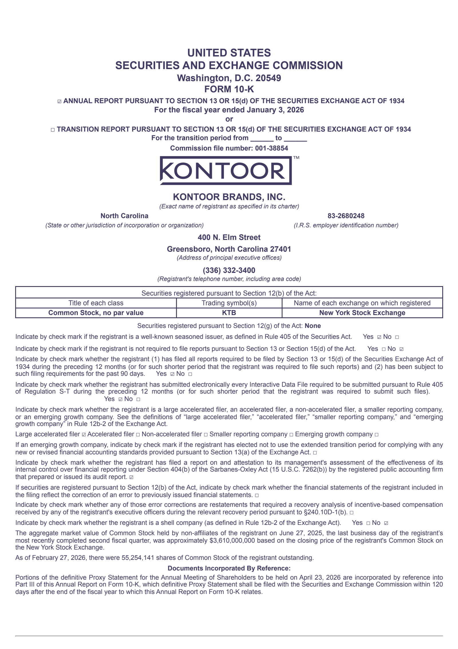 Kontoor Brands' Q4 2025 Annual report