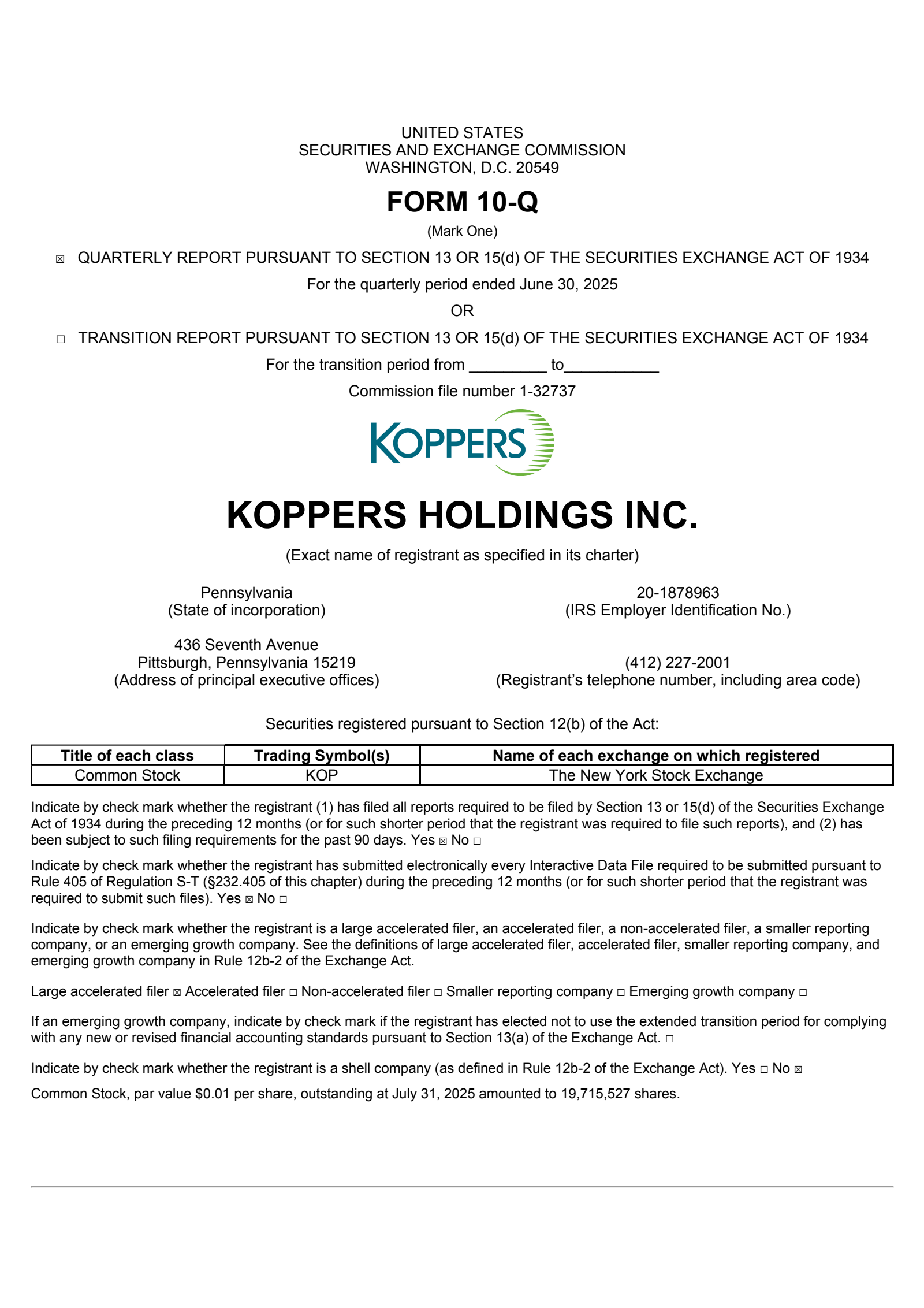 Koppers' Q2 2025 Quarterly report