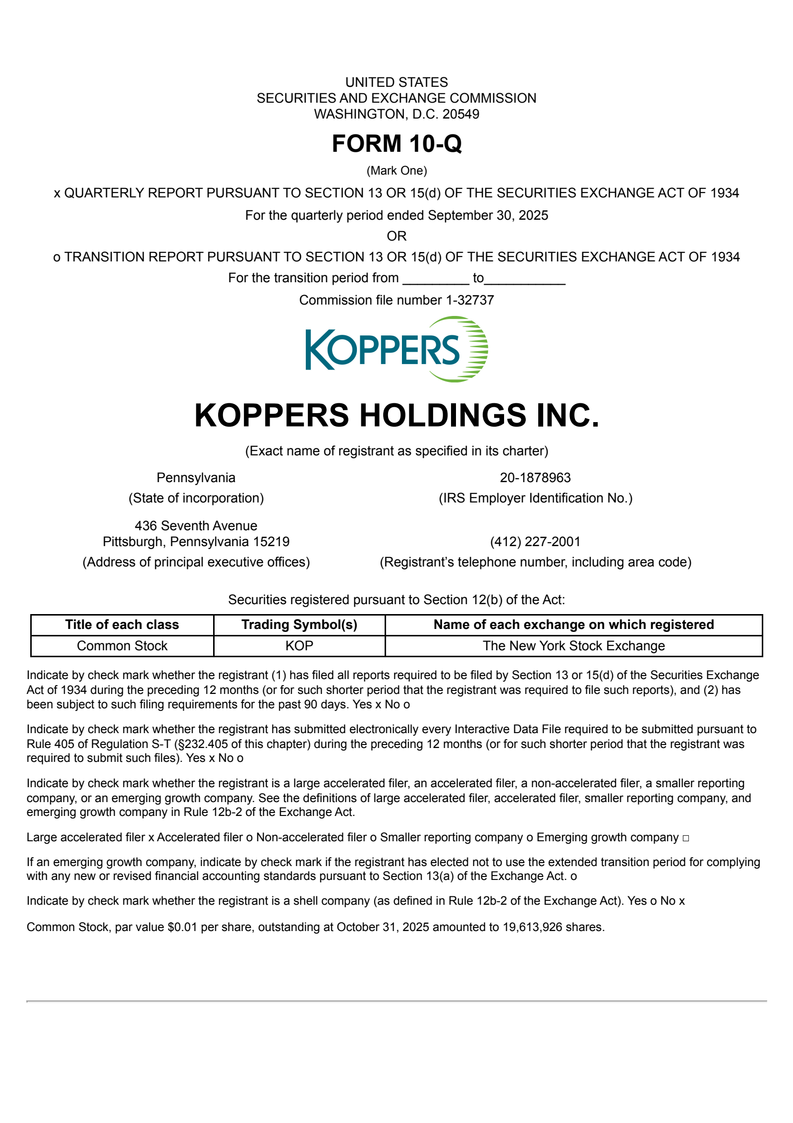 Koppers' Q3 2025 Quarterly Report