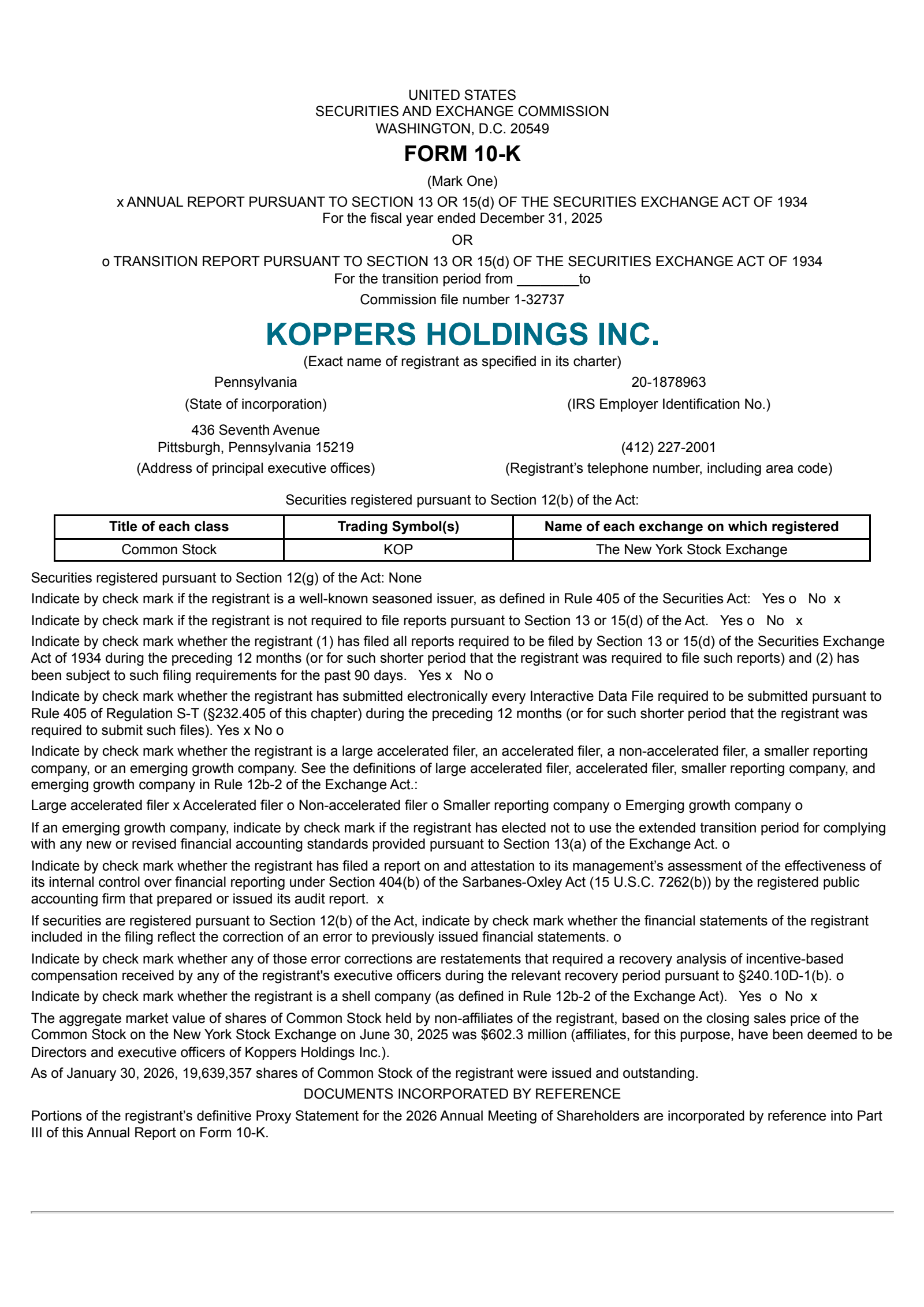 Koppers' Q4 2025 Annual report