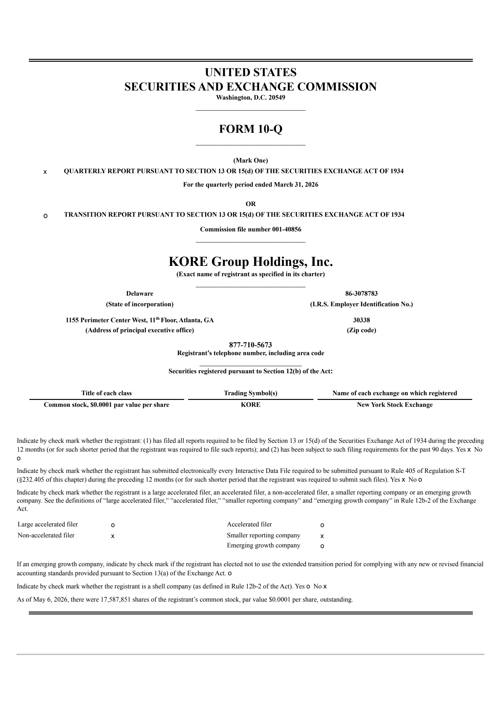 KORE Group's Q1 2026 Quarterly report