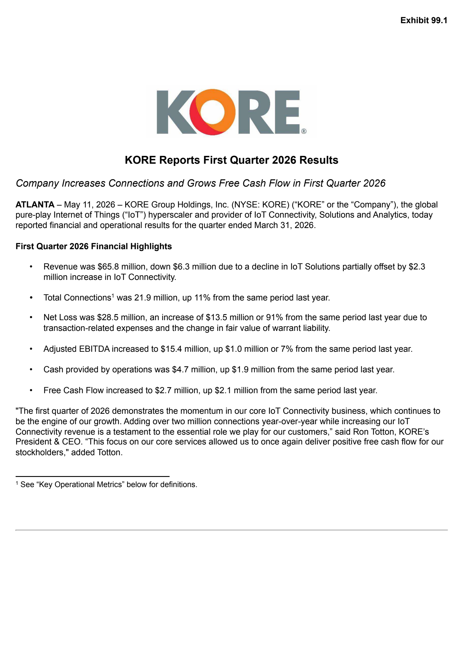 KORE Group's Q1 2026 Press Release
