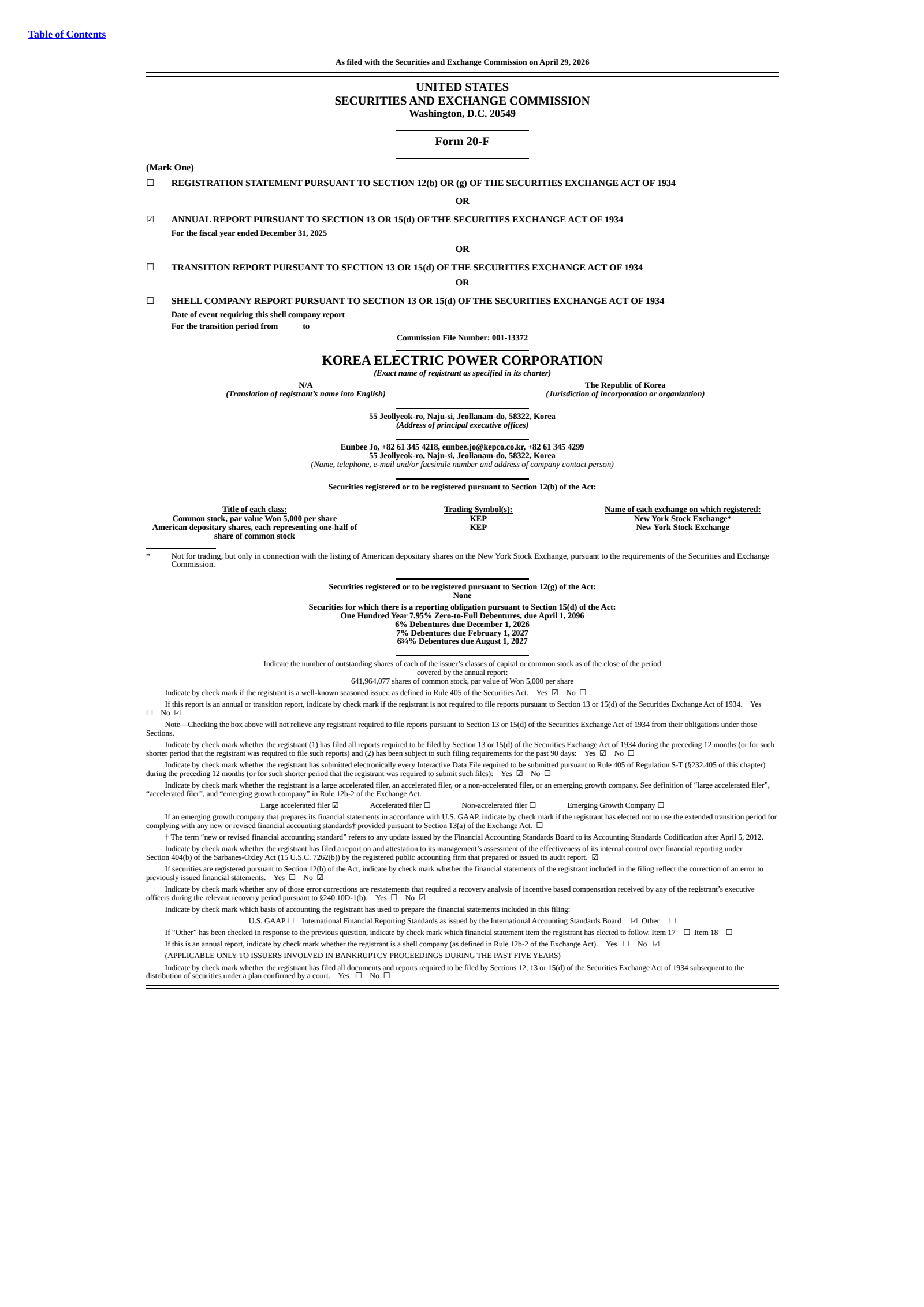 Korea Electric Power's Q4 2026 Annual report