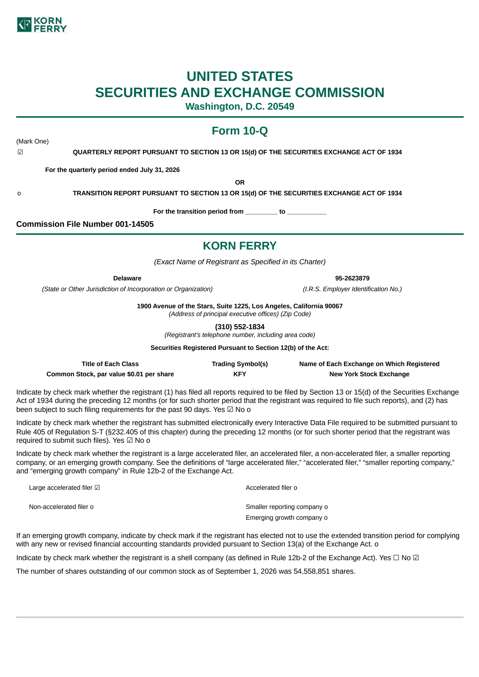Korn/Ferry International's Q1 2027 Quarterly report